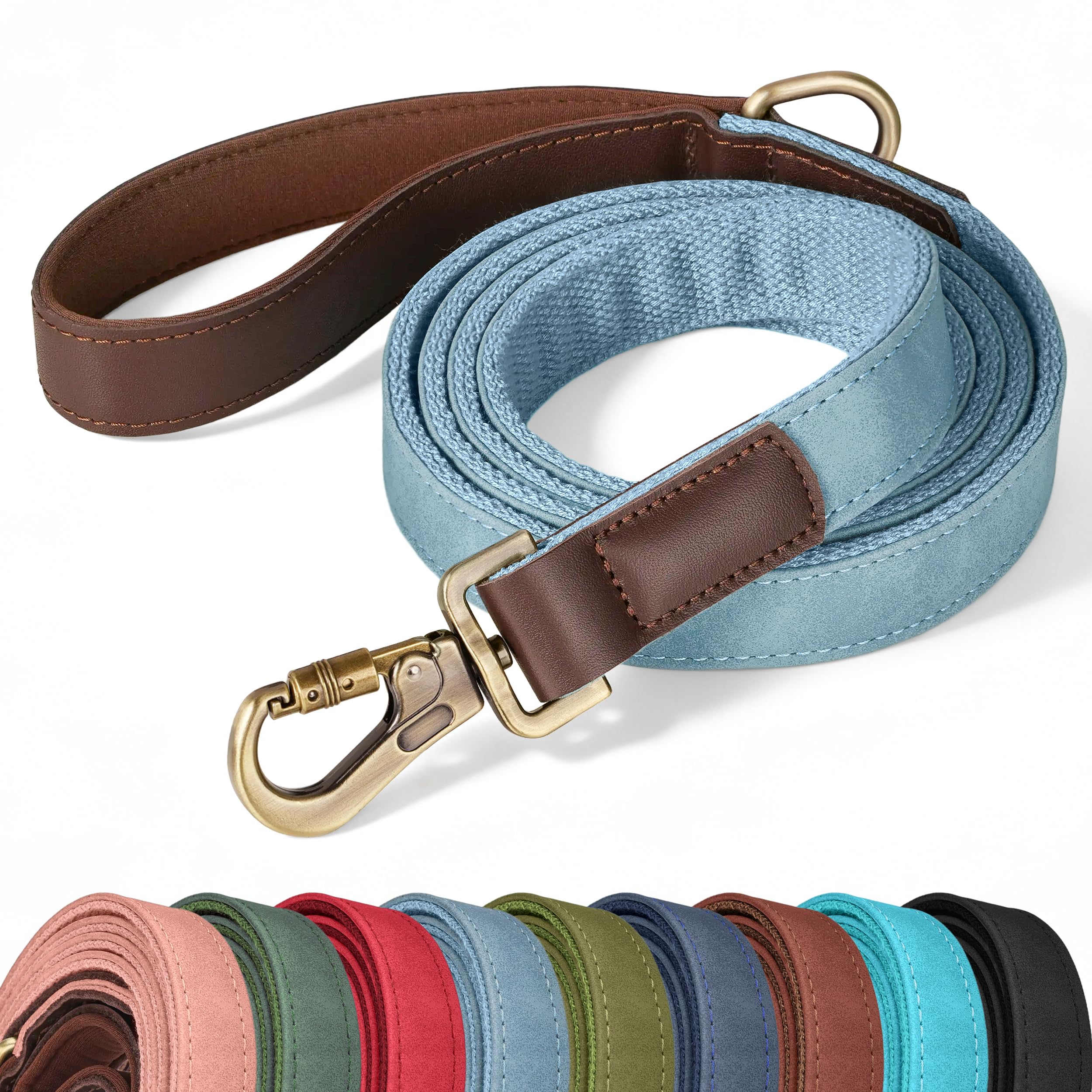 Didog PU Leather Dog Leash for Large Dogs, 6ft Padded Handle, Denim Blue