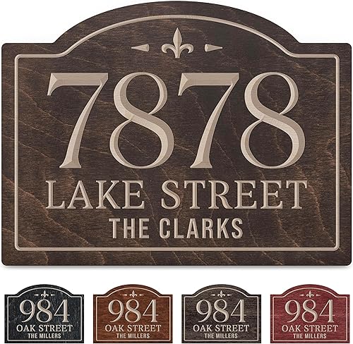 Letrero de dirección de casa personalizado, números de casa personalizados para exteriores, placa de dirección de madera grabada, 5 colores, 14 x