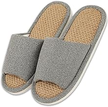 KURASHI Slippers, Indoor, Washable, Silent, Anti-Slip, All Seasons, Hemp, Linen, grey 25-28cm (men)