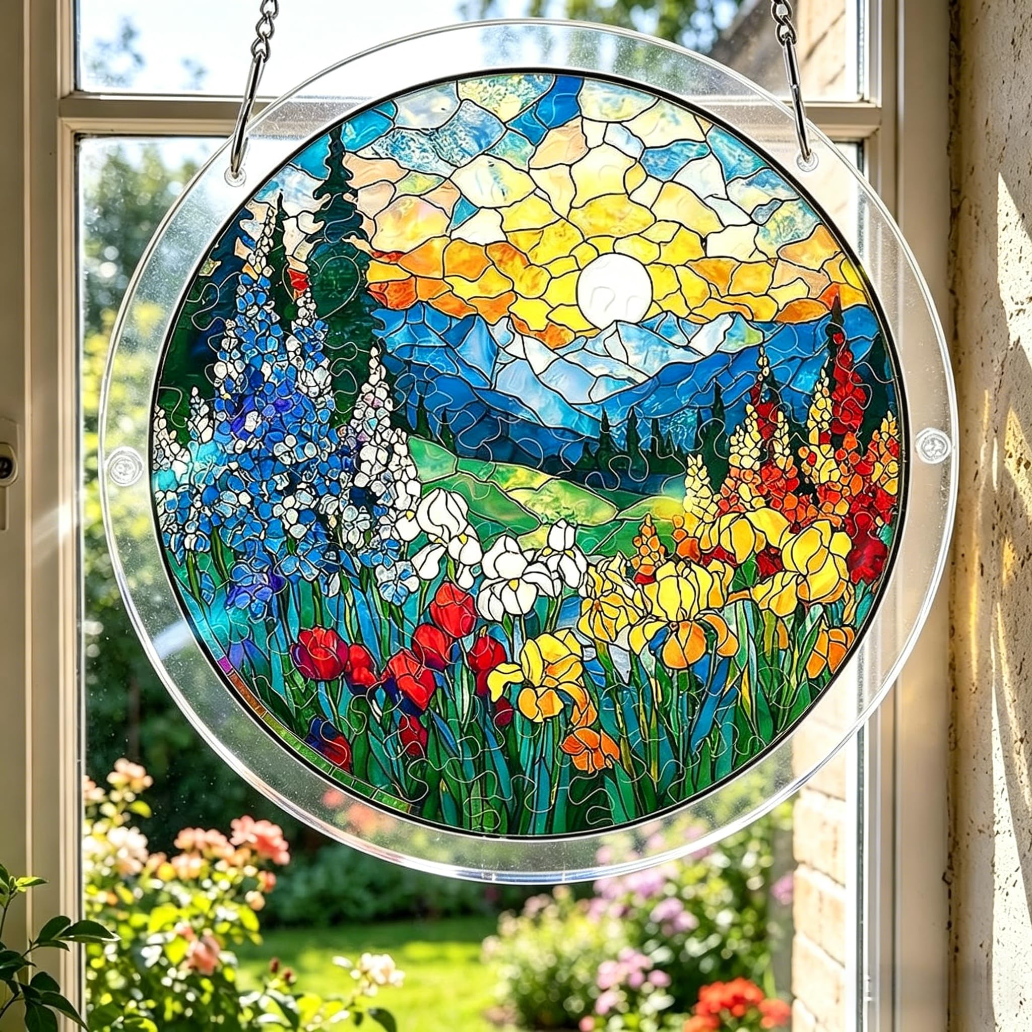 Acrylic Puzzles Sun Catcher Window Hanging, 83pcs DIY Acrylic Jigsaw Puzzle Sun Catcher Kit for Adults, Colorful Acrylics Puzzle Decoration for Women Men Mom Birthday Gift Home Garden Decor (8.2in) — view 10