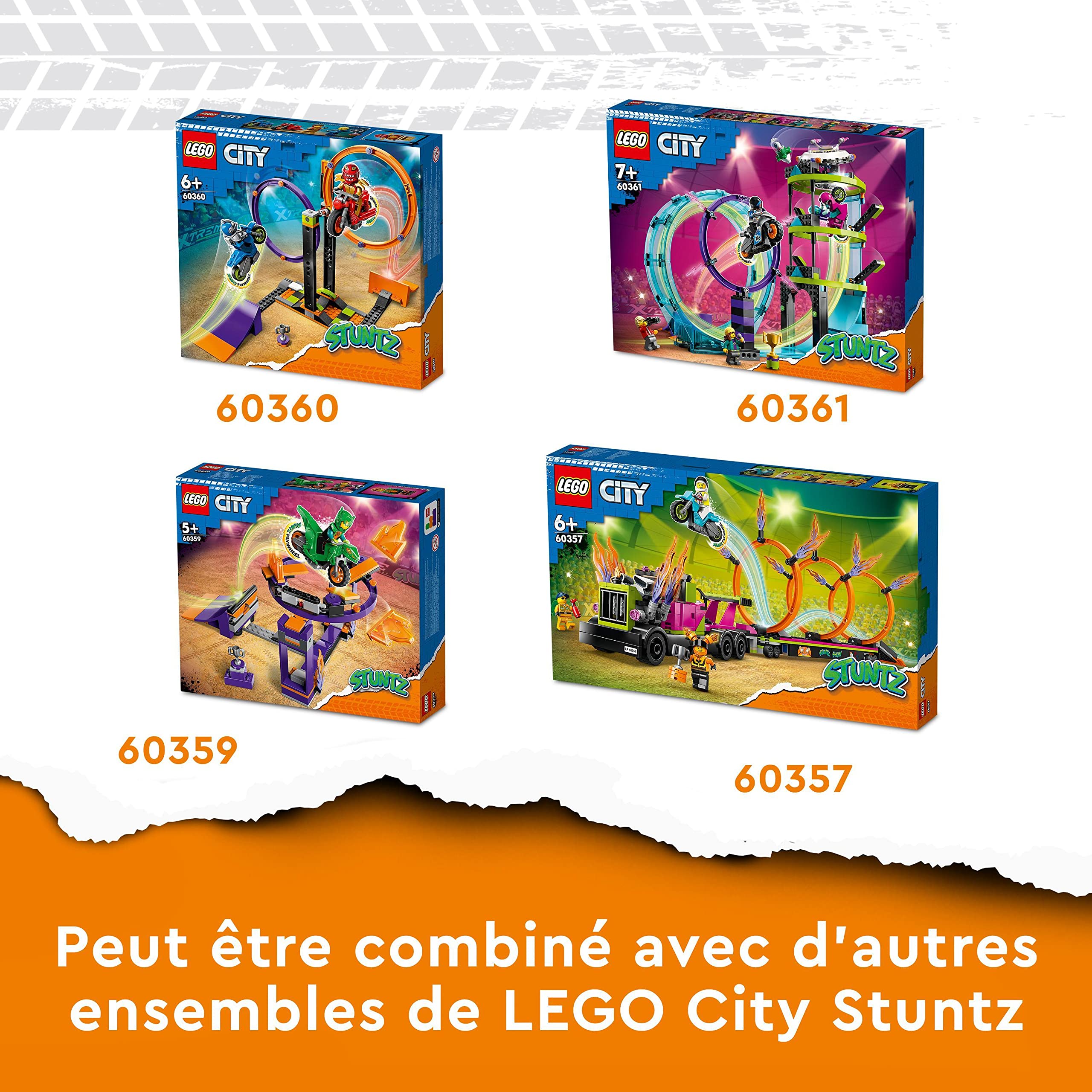 LEGO 60360 City Stuntz Le Défi de Cascade : Les Cercles Rotatifs, Épreuves pour 1 ou 2 Joueurs avec Moto, Jouet pour Enfants, Garçons et Filles Dès 6 Ans