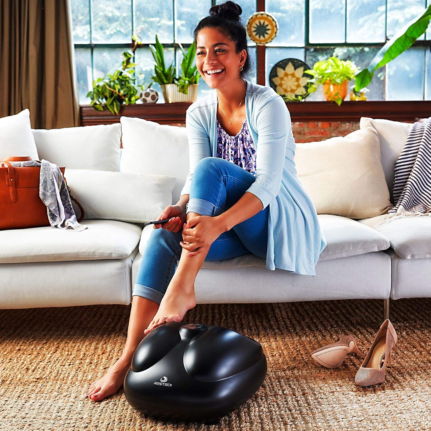 RESTECK™ Shiatsu Foot Massager Machine with Heat {Remote Control} Deep Kneading Massage Therapy, Air Compression, Relieve Foot Pain from Plantar Fasciitis, Neuropathy & Chronic Nerve Pain