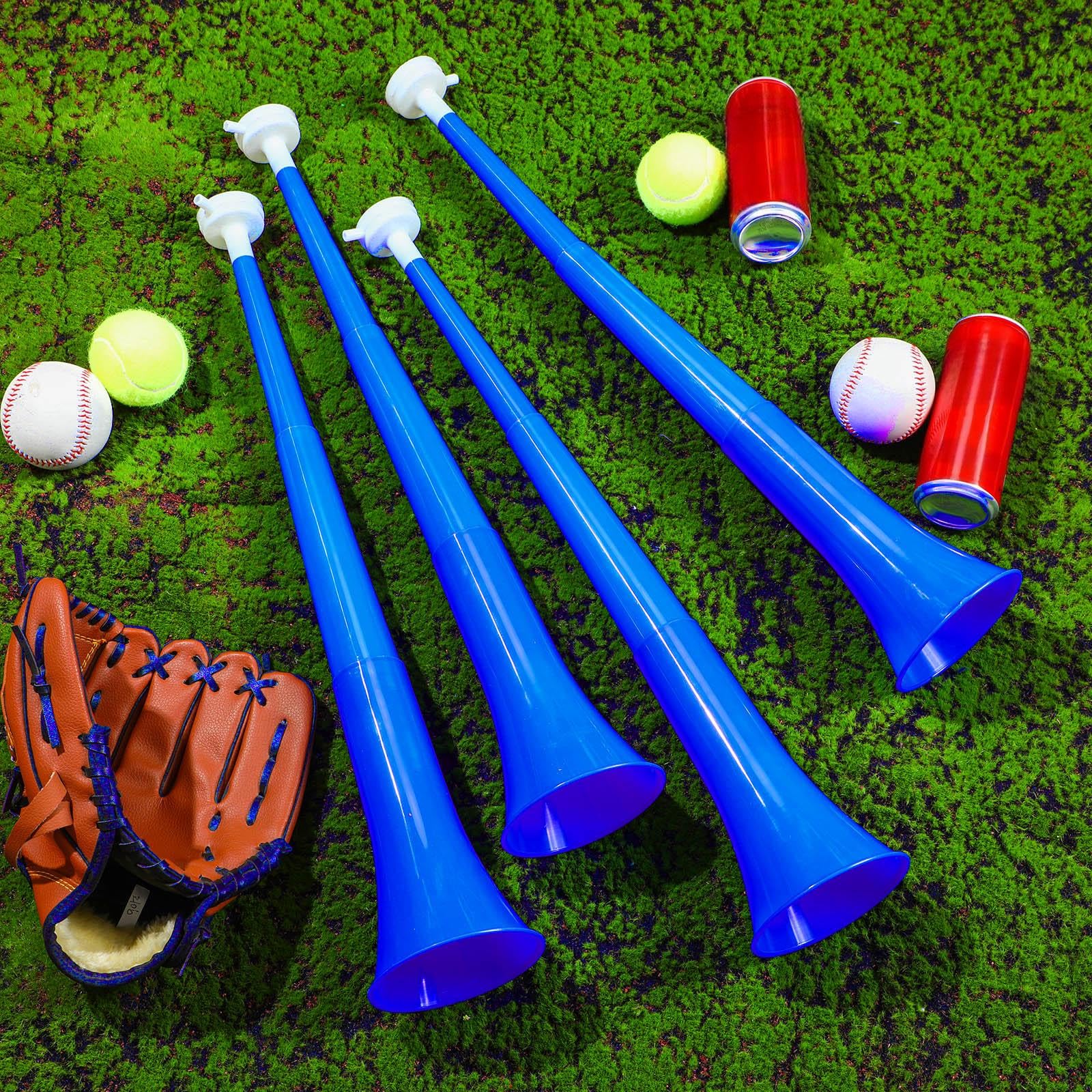 4 sztuki niebieski składany róg stadionowy 61 cm plastikowy trąbka vuvuzela róg dmuchanie róg hałasujące na imprezy sportowe, gry ukończenia szkoły, artykuły sportowe, imprezy, akcesoria