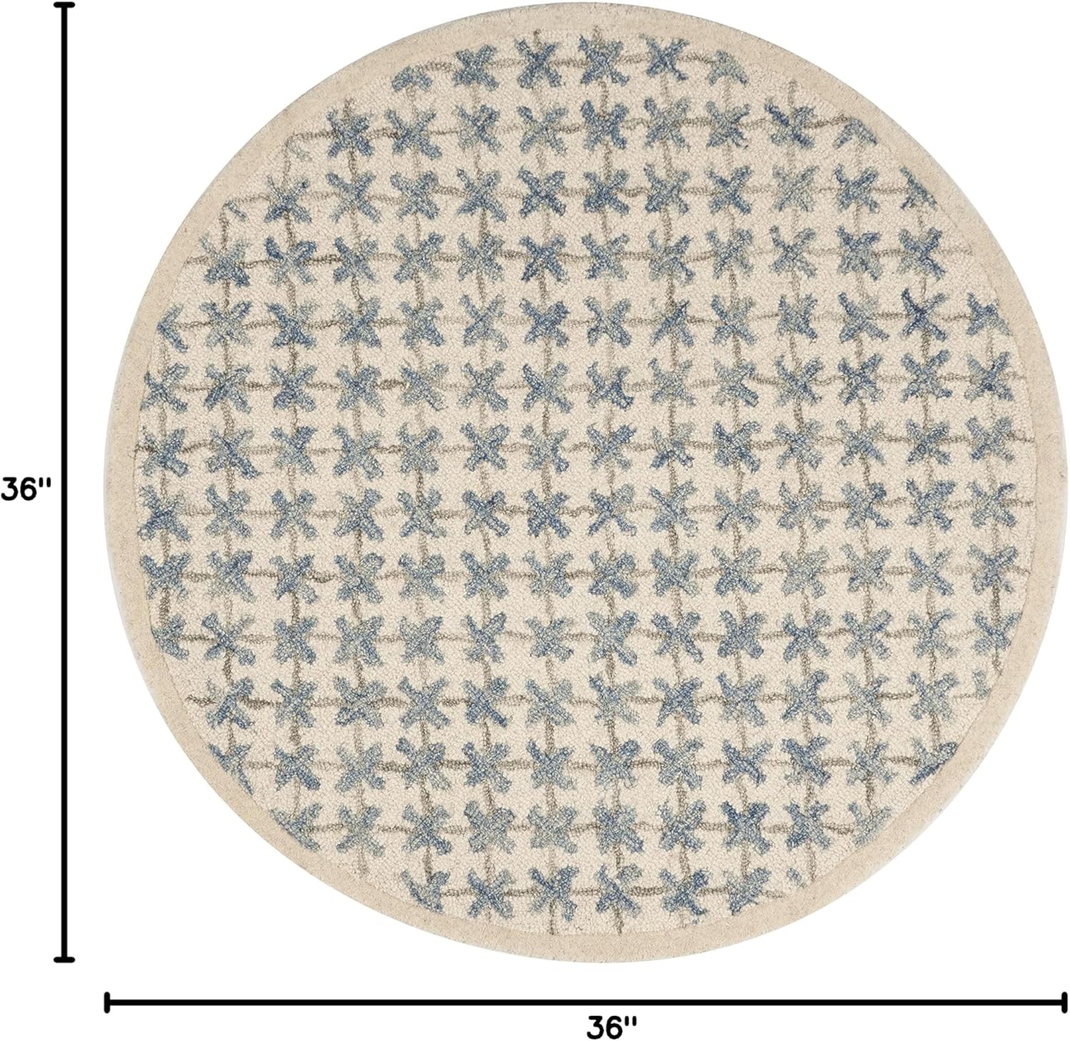 SAFAVIEH Novelty Collection Area Rug - 3' Round, Ivory & Blue, Handmade Wool, Ideal for High Traffic Areas in Living Room, Bedroom (NOV106A)