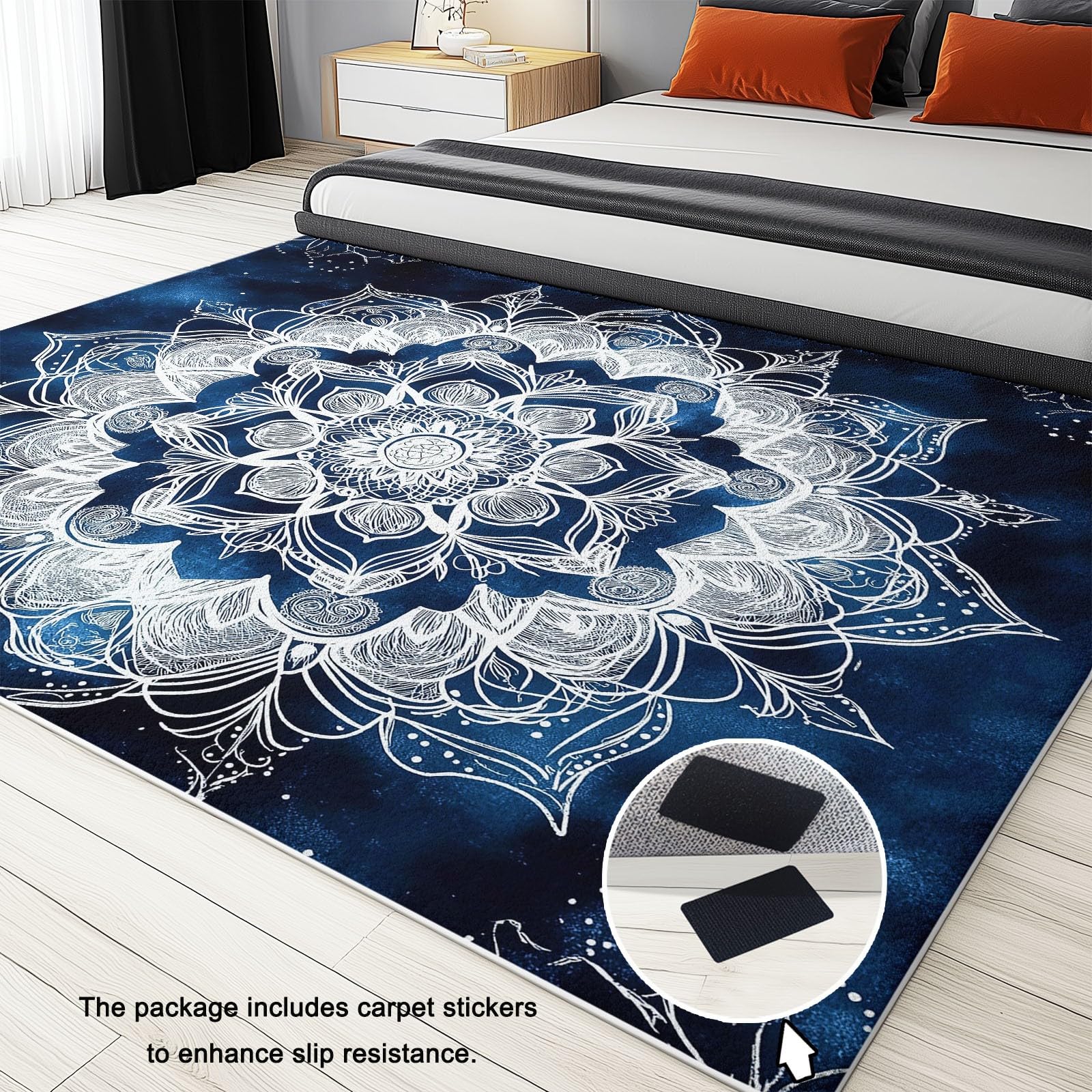 Genérico Alfombra Salon Mandala Blanco 120x180cm Antideslizante Alfombras Lavables Alfombra Habitacion Dormitorio Comedor Modernas Tapete Quarto Pelo Corto