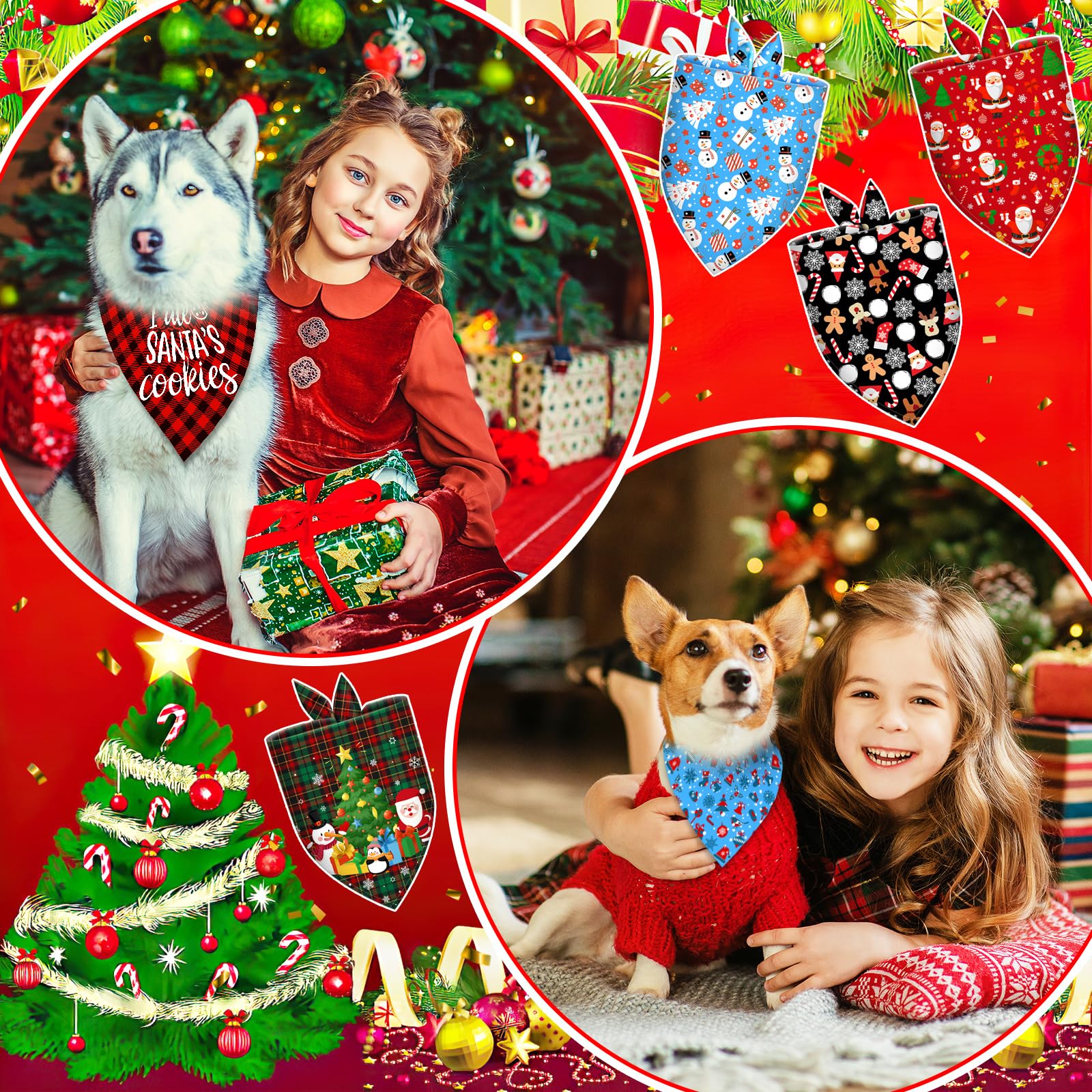 120 bandanas de Navidad para perros, bufandas triangulares ajustables para perros, baberos de Navidad, pañuelos para cachorros, pañuelos lavables para mascotas, bandana para fiestas de Navidad,