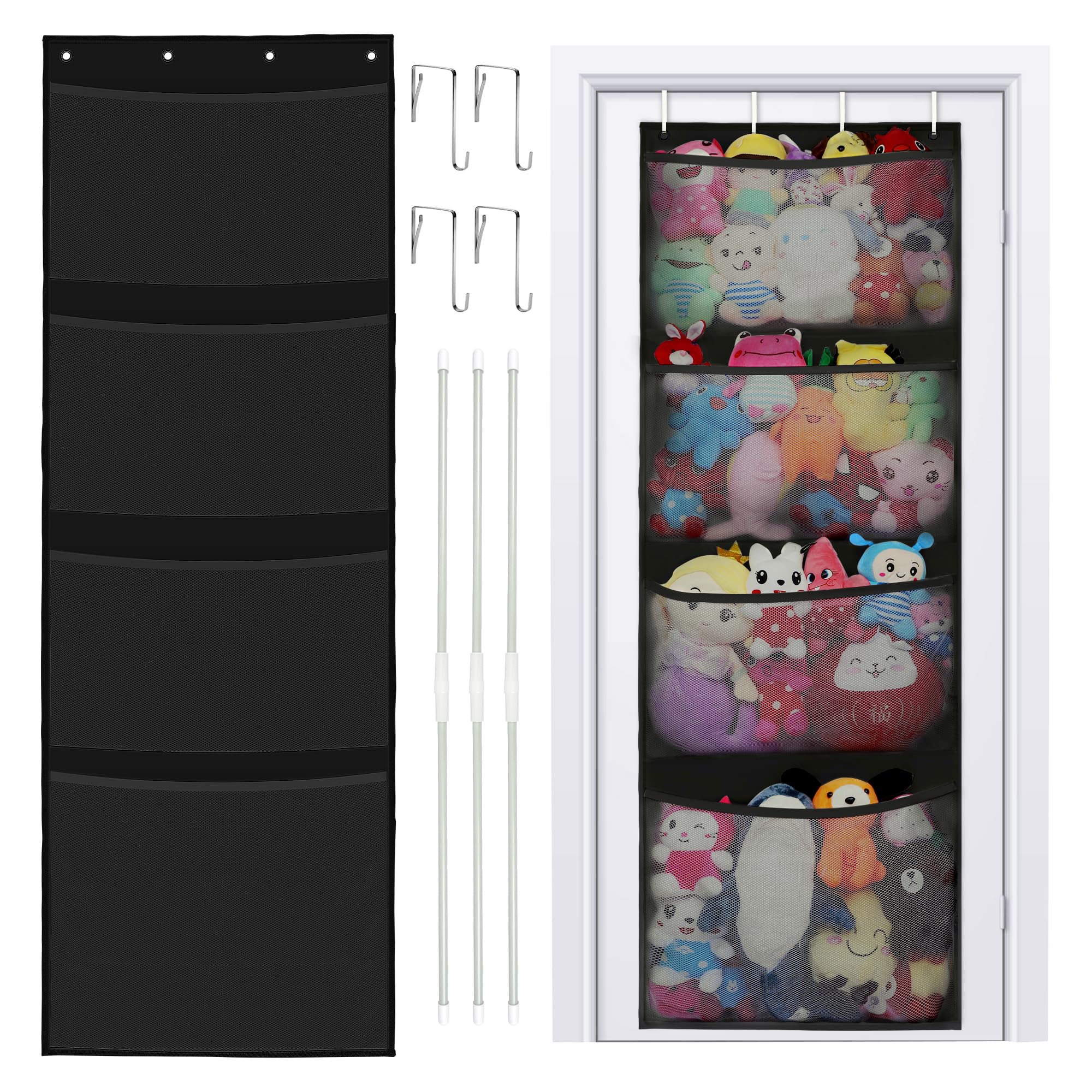 Organizer Da Appendere Sopra La Porta – 4 Grandi Tasche In Rete – Porta Peluche E Giocattoli – Bianco 163x61 Cm - 2