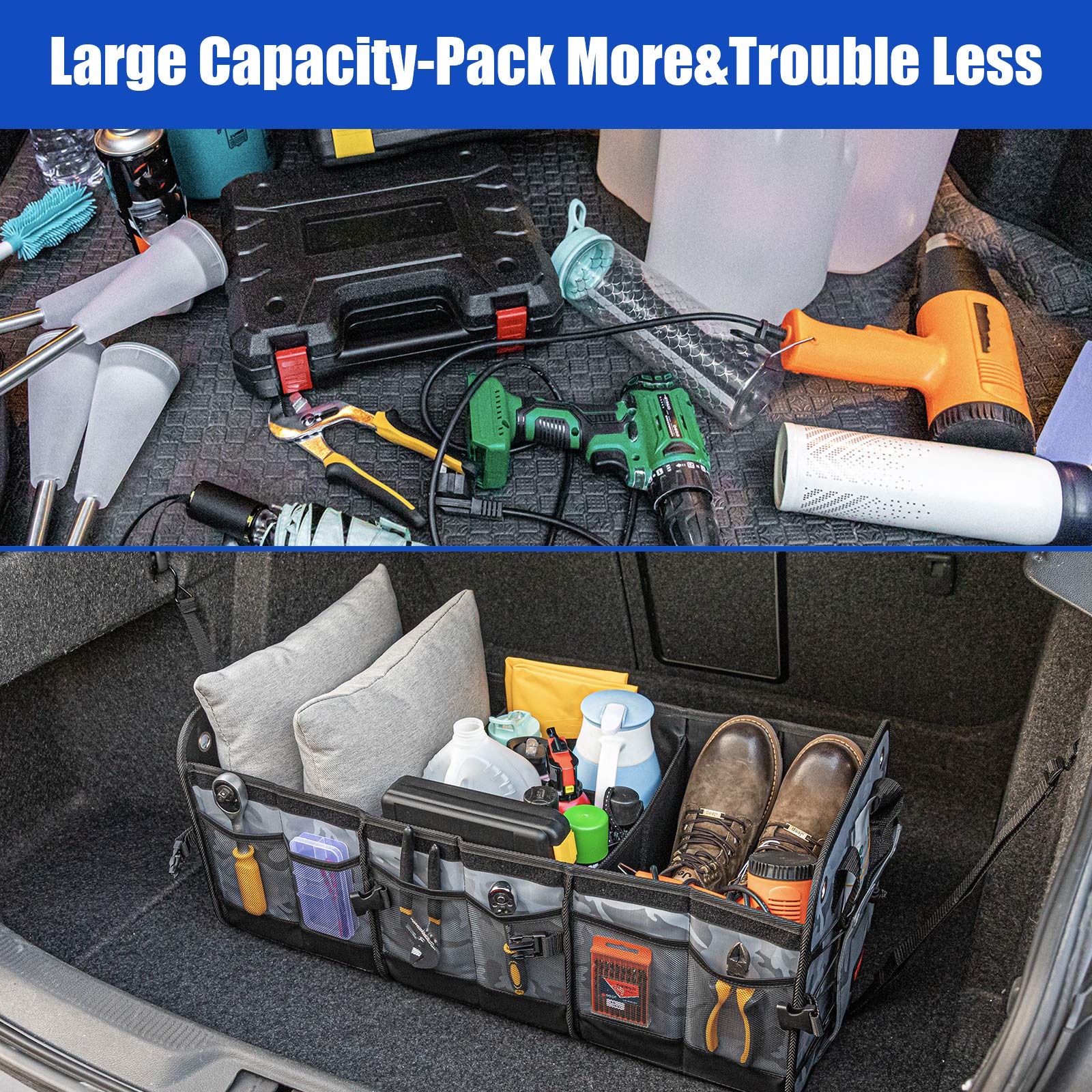 CZC - Organizer per bagagliaio auto, pieghevole, con 6 scomparti per auto, SUV, camion (mimetico)