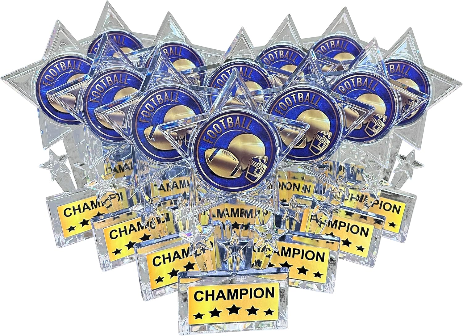 Express Medals 6.5 Inch Acrylic Football Champion Star Trophy Awards (Pack of 12)