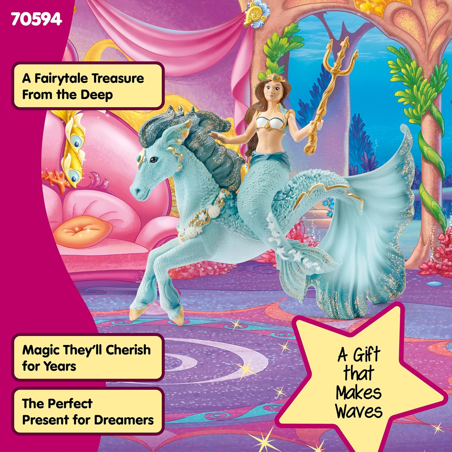 Schleich Bayala - 3 PC Mermaid Eyela Figure with Magic Horse - Mermaid Toy and Seahorse Playset for Girls and Boys - Underwater Fairy and Unicorn Toy - Fantasy Figurines for Kids Ages 5+ | 70594