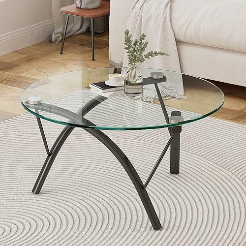 Miniatura 5 de Mesa redonda de cristal, 38 pulgadas de grosor, con borde de lápiz templado, tapa de vidrio pulido de 30 pulgadas, adecuada para mesa de comedor,