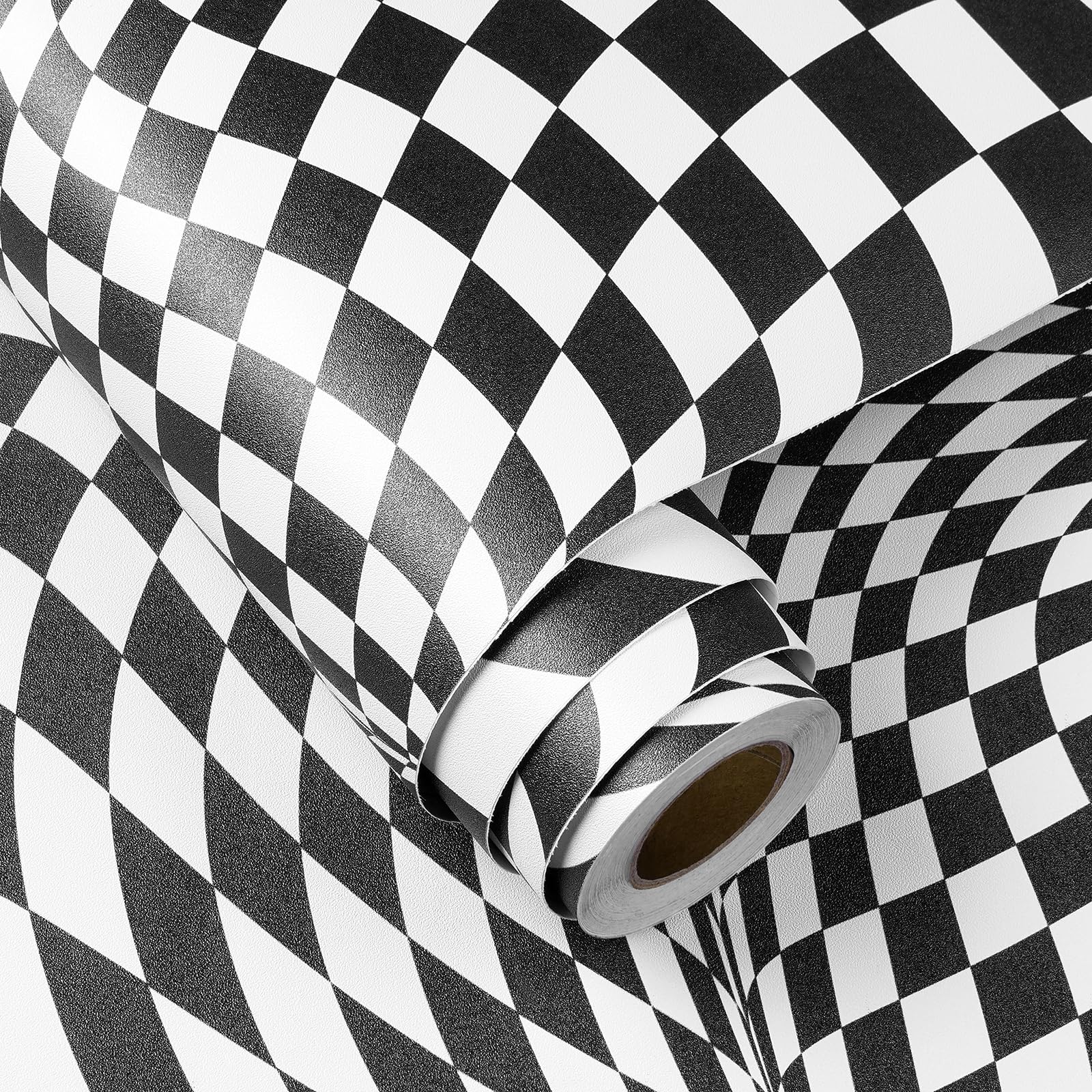 FunStick Modern Black and White Wallpaper Peel and Stick Abstract Checkered Wallpaper for Bedroom Bathroom Waterproof Removable White Black Checkered