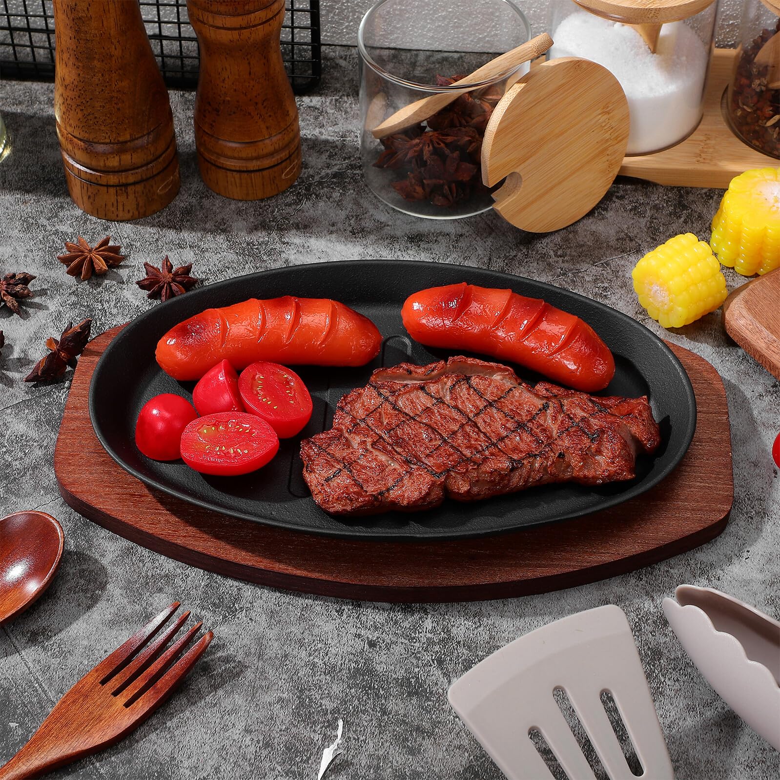 SUPVOX Set 1 Pezzo Piastra di Ghisa, con Base in Legno per Bistecca