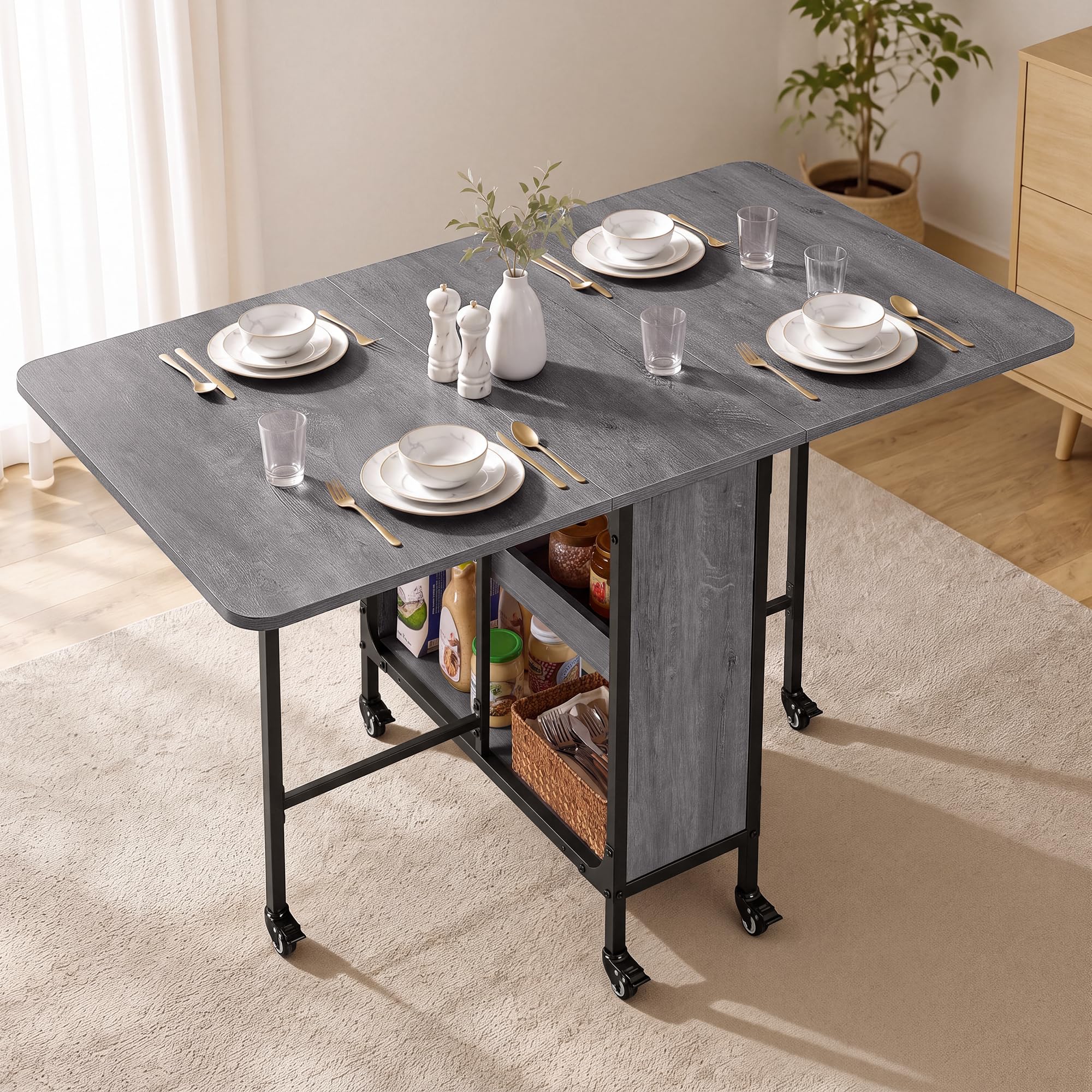 VASAGLE Folding Dining Table, Drop Leaf with Wheels โ image 1