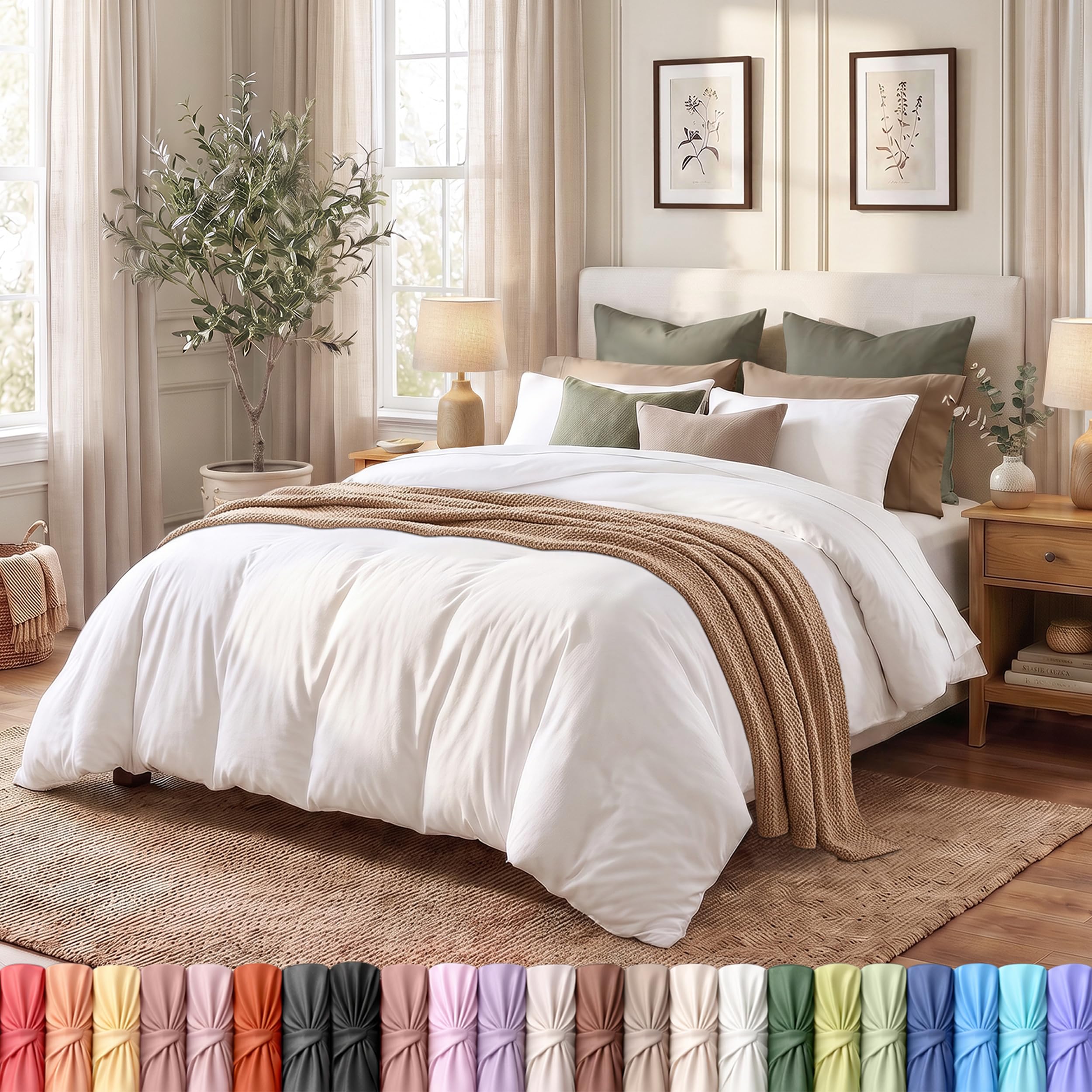 Duvet Cover King, 3 Piece Cotton Like Polyester With Zipper Closure, White