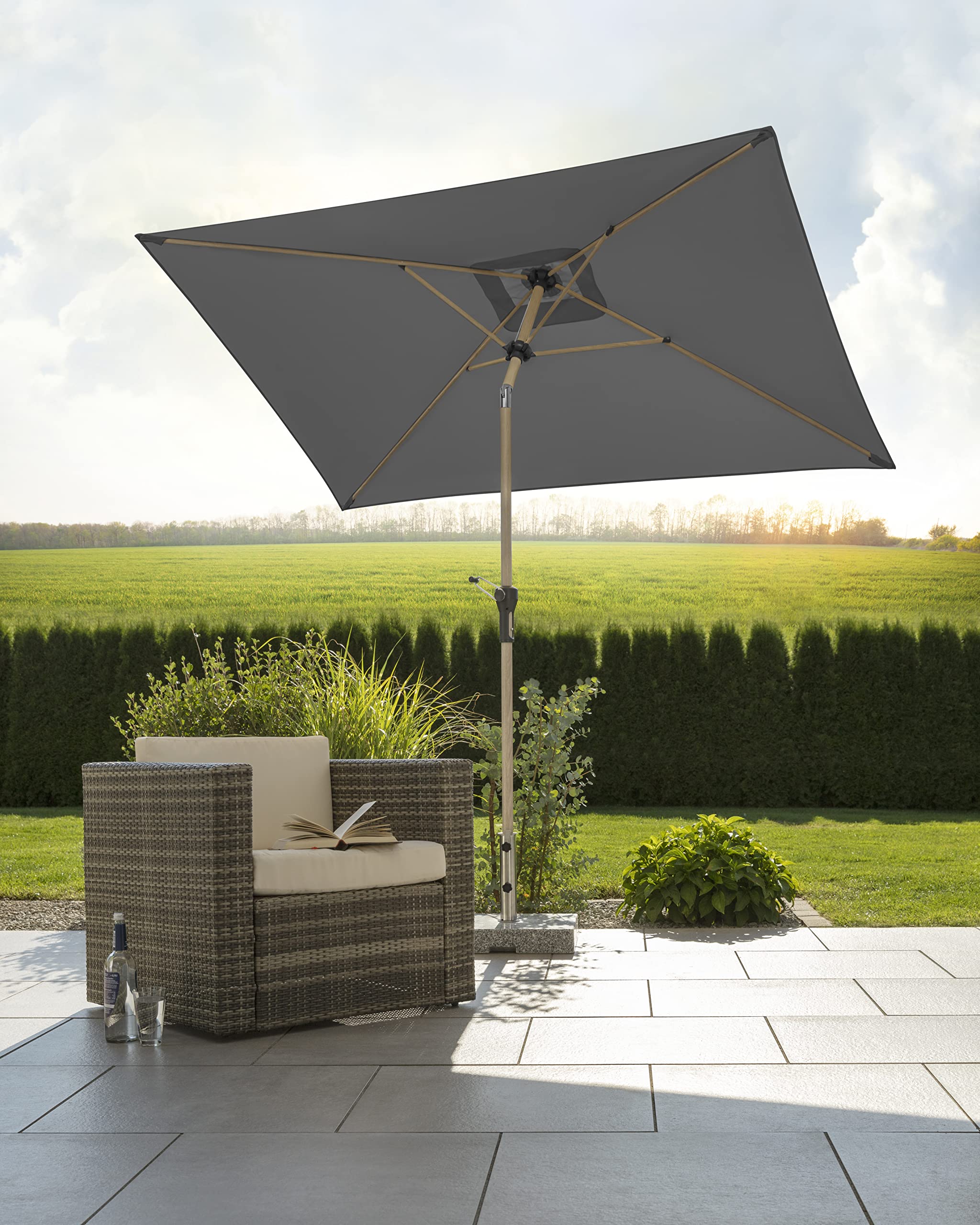 Schneider Sonnenschirm Cordoba, anthrazit, 230x150 cm, eckig, pulverbeschichtetes Stahl-Gestell mit Holzoptik, Bespannung 100% Polyester, 4,12 Kg