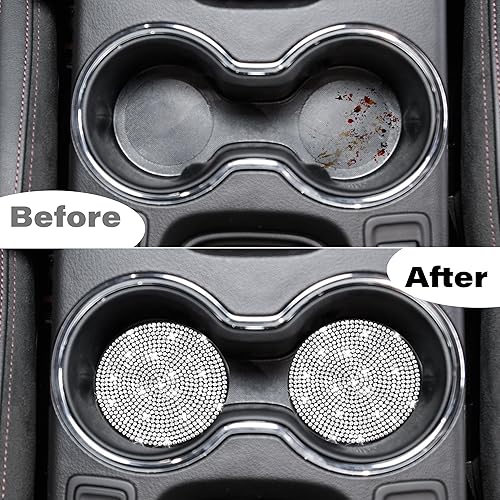 Miniatura 3 de 2 posavasos con diamantes de 2.75 pulgadas, universales, antideslizantes, de silicona, accesorios de automóvil brillantes para mujer (blanco)