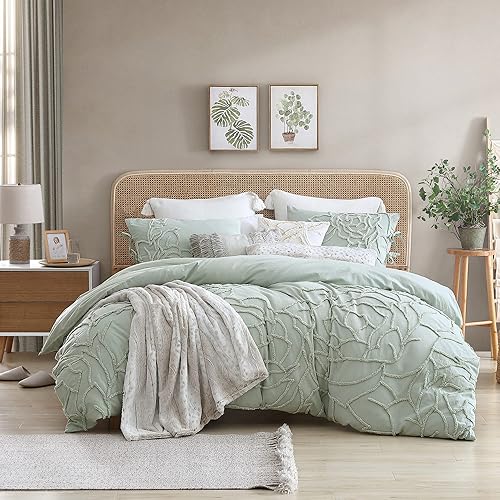 Miniatura 3 de Peri Home Juego de edredón y fundas de almohada de 3 piezas, 100% algodón, color verde chenilla rosa, tamaño King