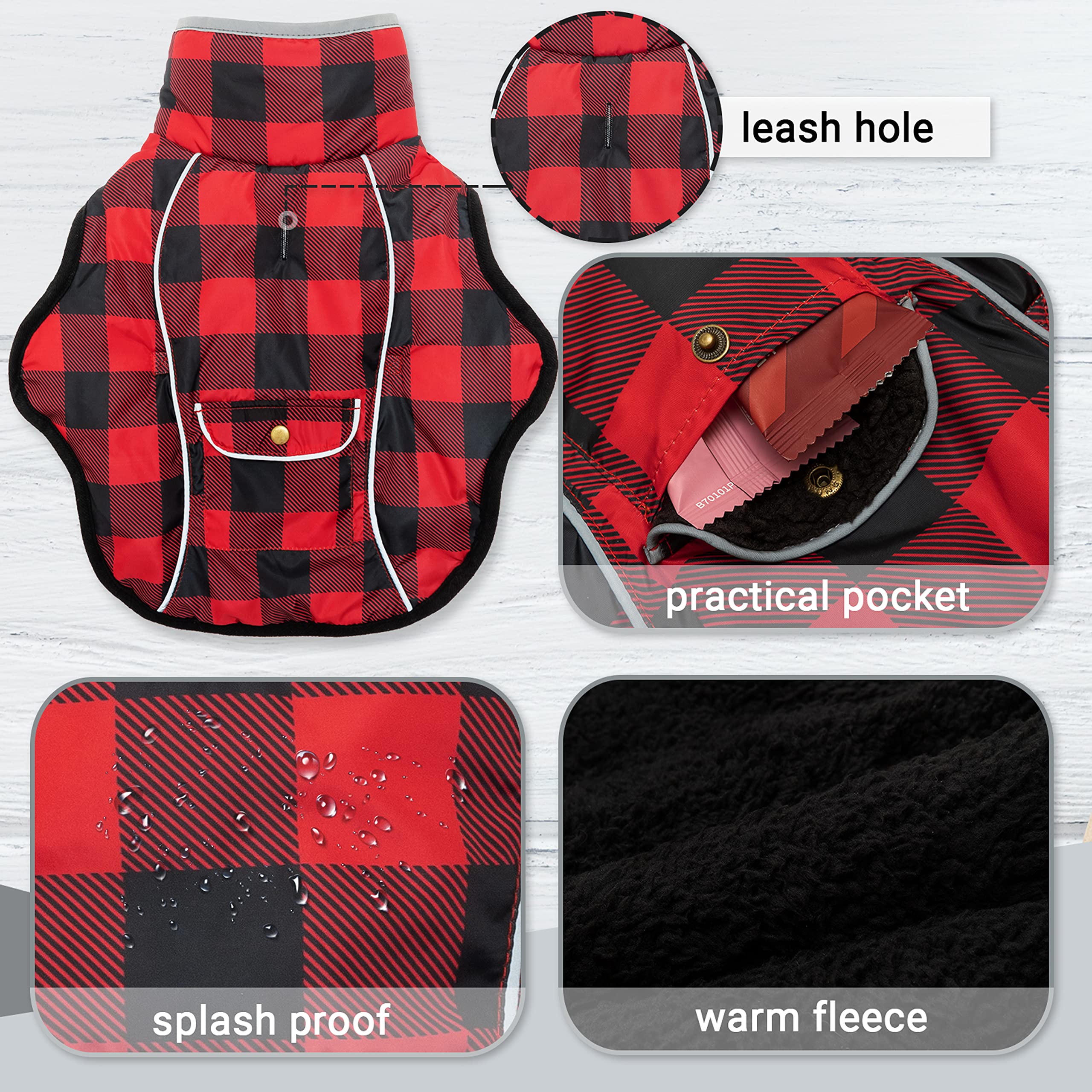 Abrigo de invierno para perro, ropa de forro polar cálido para lluvia, nieve, viento, clima frío, reflectante, ajustable, acogedor, impermeable, resistente al viento, con agujero para correa para