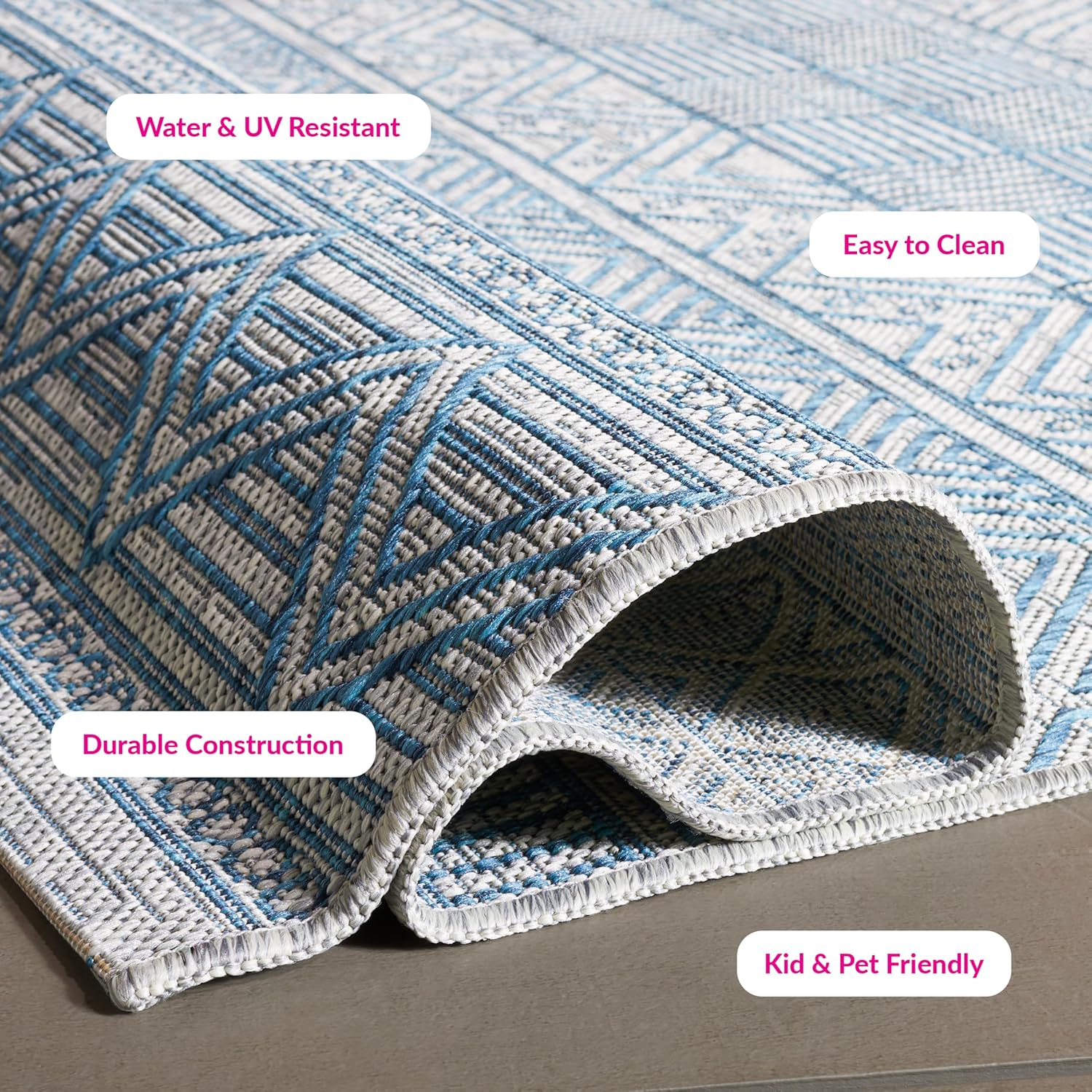 SAFAVIEH Courtyard Collection 2' x 3'7" Grey / Teal CY8196 Indoor/ Outdoor Waterproof Easy Cleaning Patio Backyard Mudroom Accent Rug