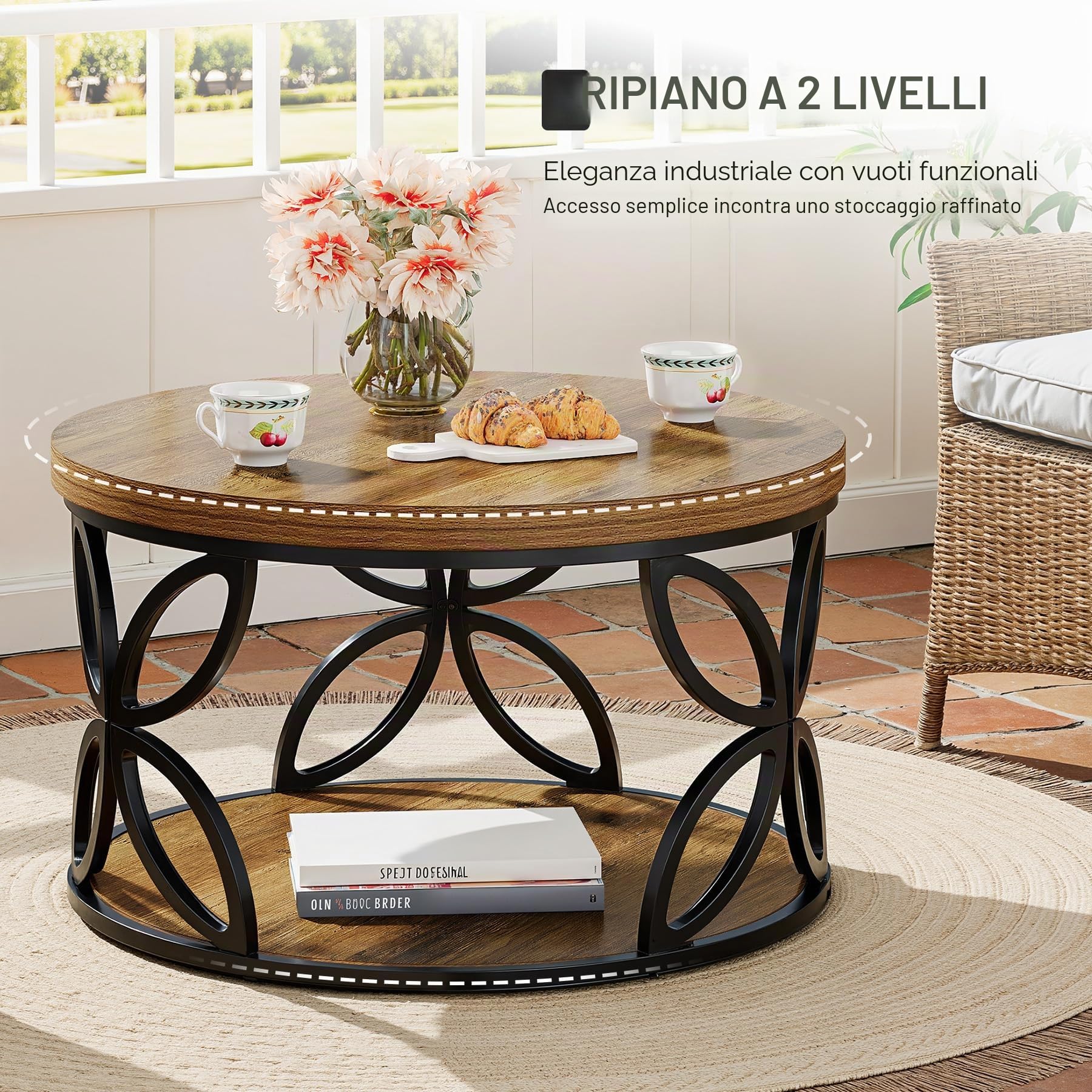 Tribesigns Tavolino Salotto con Contenitore, Ø80cm Tavolino Salotto Moderno a 2 Ripiani, Tavolino Soggiorno Rotondo Legno, Rustico Coffee Table per Casa Soggiorno Ristorante Balcone