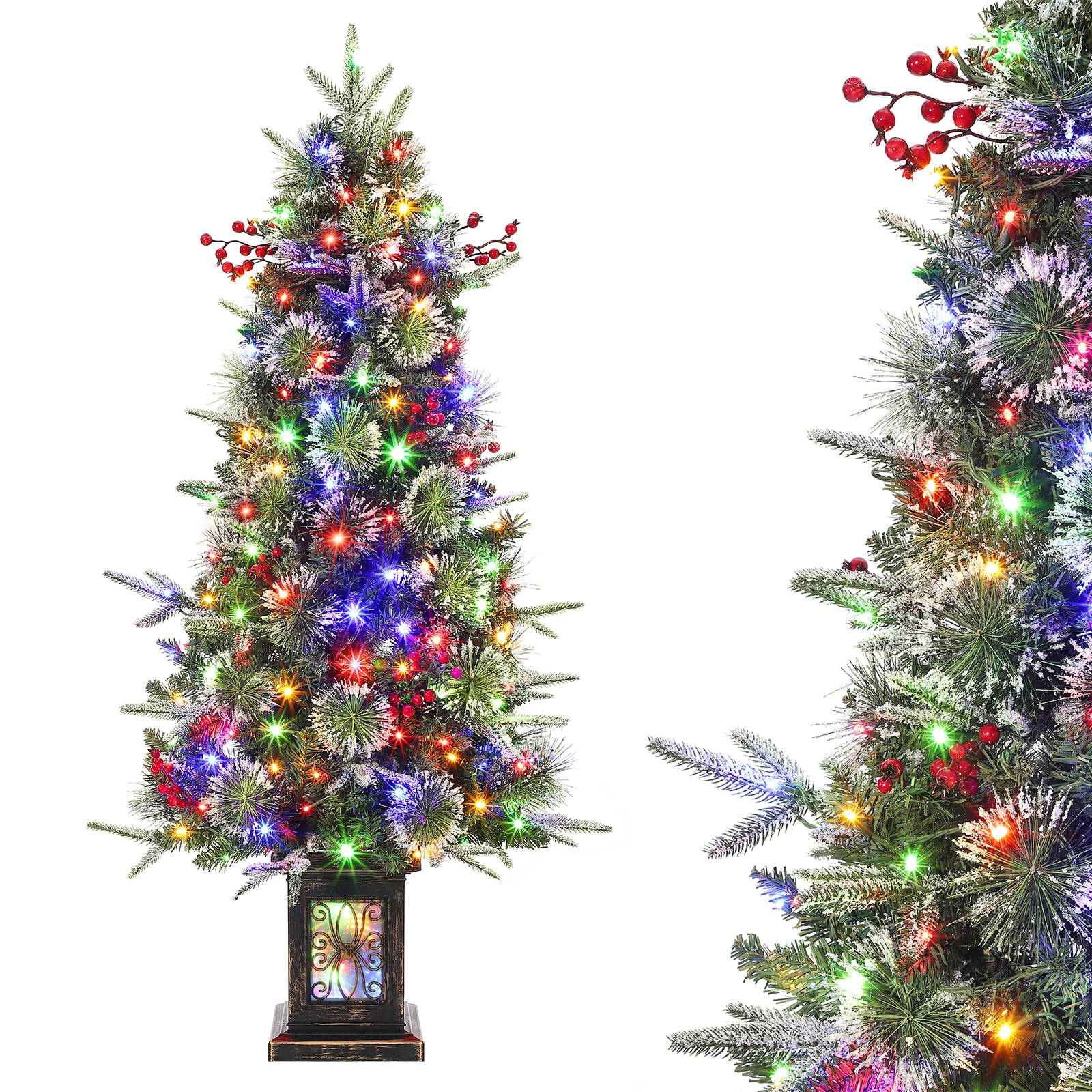Garvee Árbol de Navidad de 120 cm con 150 luces LED, 9 modos de luz con base, árbol de Navidad artificial, luz blanca cálida y luz RGB, sistema de plegado rápido adornado para Navidad