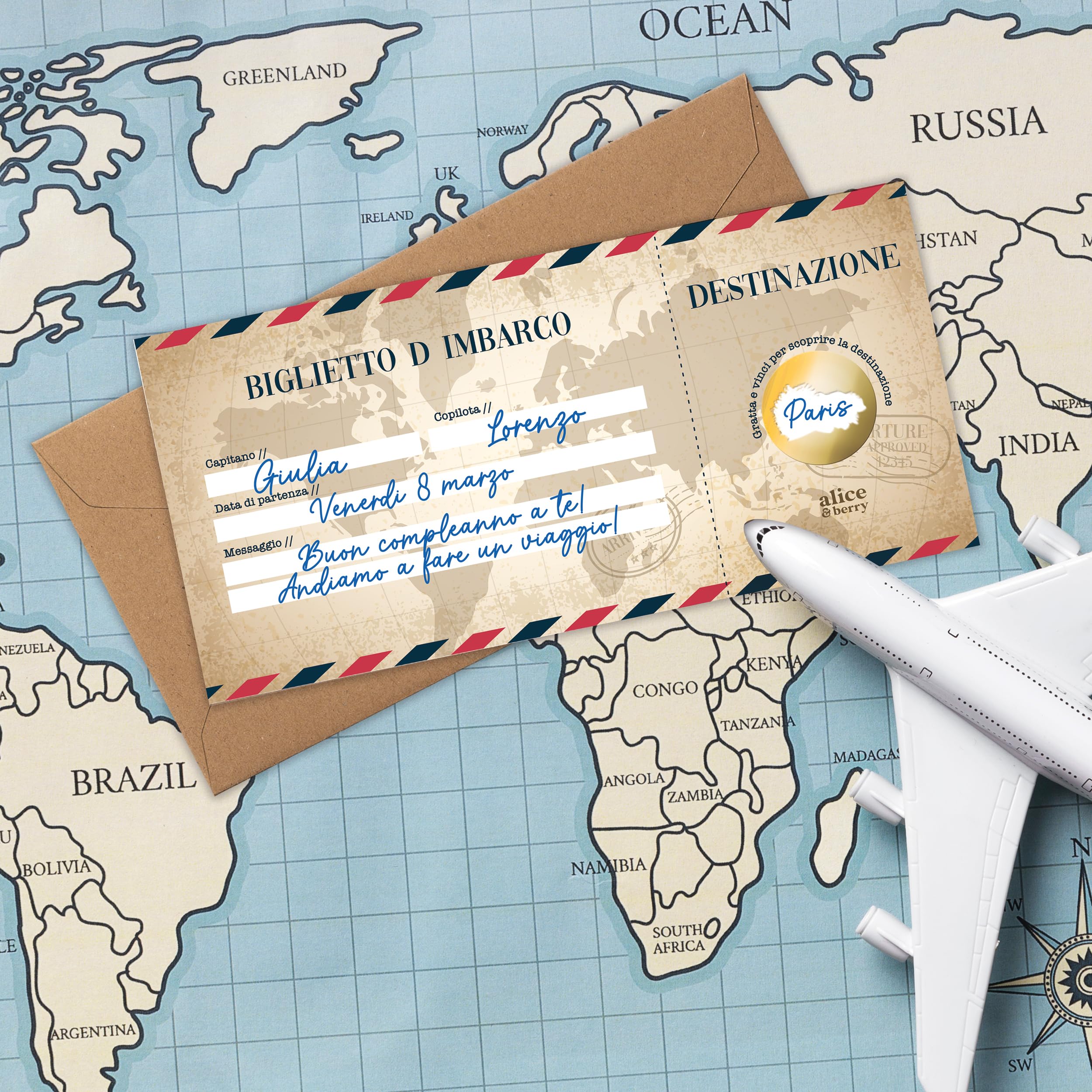 Gratta E Vinci Viaggio A Sorpresa - Carta D'Imbarco Personalizzata Modello Vintage, Regalo Originale Per Anniversario, Compleanno O Fidanzati - 2