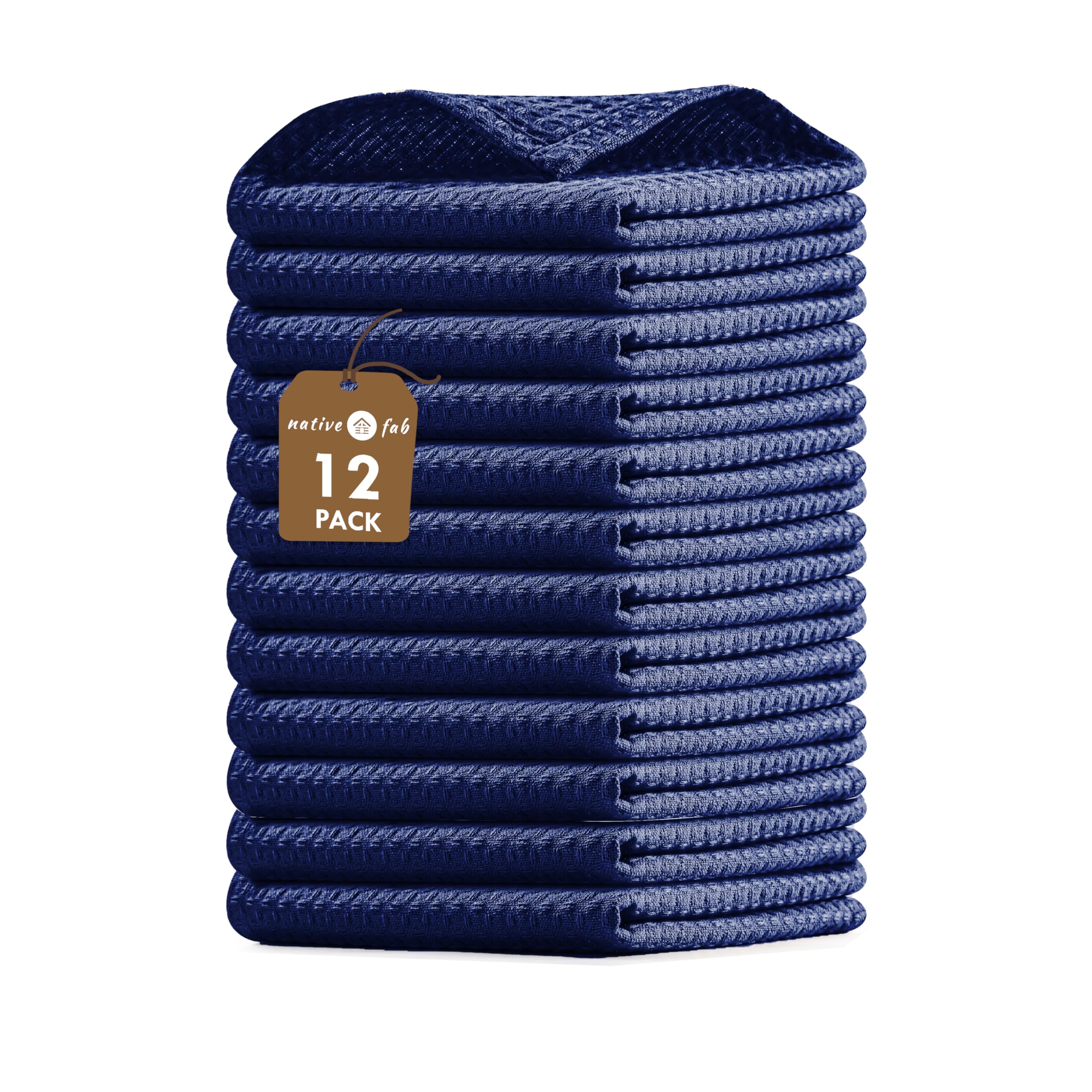 Native Fab Paquete de 12 paños de cocina de gofre, 100 % algodón, ultra absorbentes, para limpieza, secado y cocción de cocina, esenciales suaves y duraderos para uso diario, 12 x 12 pulgadas, color