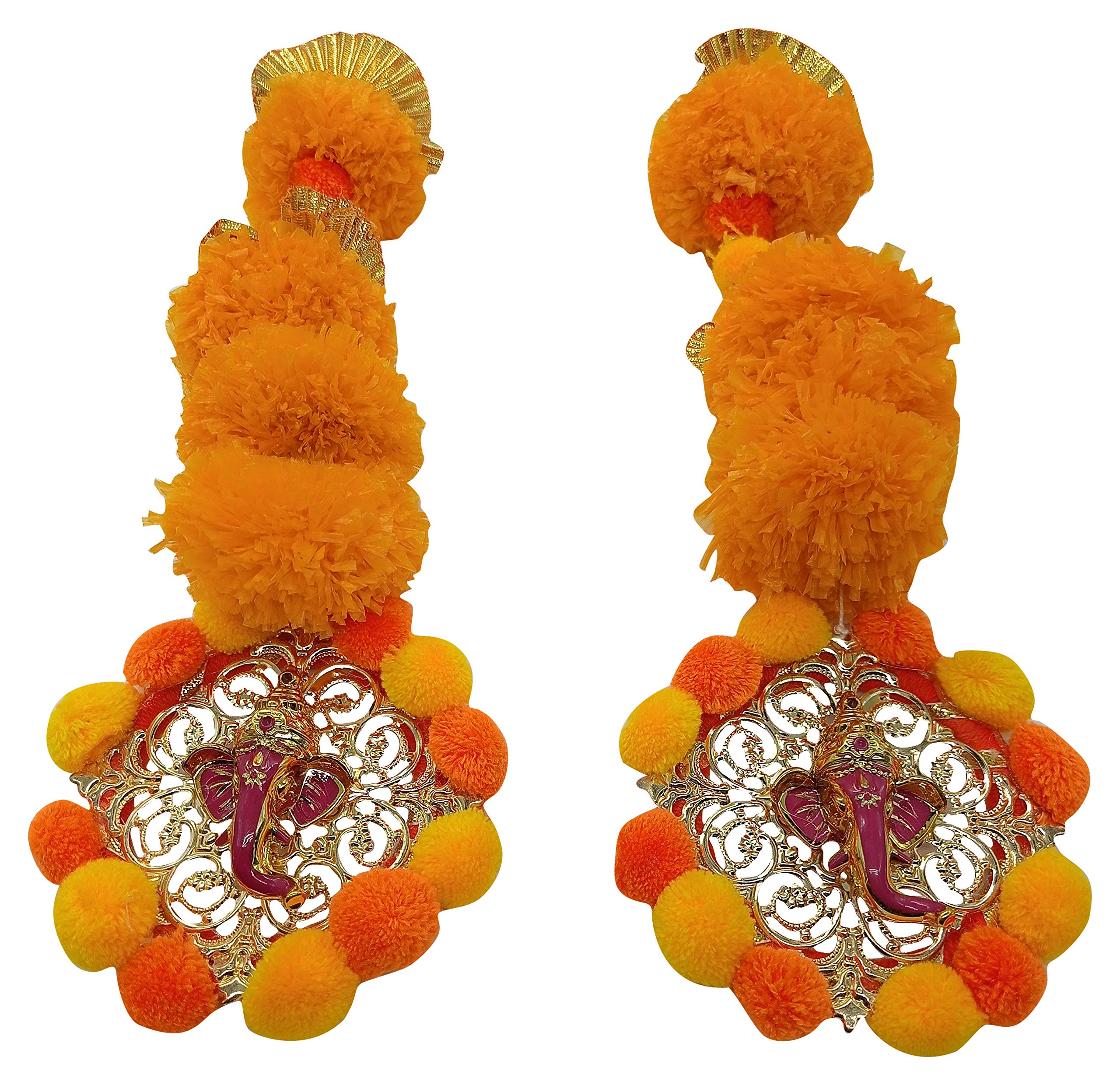 Vakra Handmade Fabric Ganesh Ji Door Hanging (32 cm x 9 cm x 9 cm, Orange, Set of 2) Vakra-6