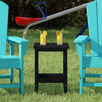 Costaelm Kids Outdoor End Table, Small Patio Table, Outdoor Side Table Porch Table Adirondack Patio Side Table for Outside, Pool, Porch, Garden, Black