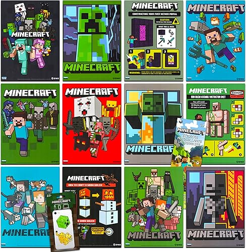 Minecraft Decoraciones de arte de pared - Paquete definitivo de 12 pósteres de Minecraft con calcomanías y calcomanías para paredes, laptop,