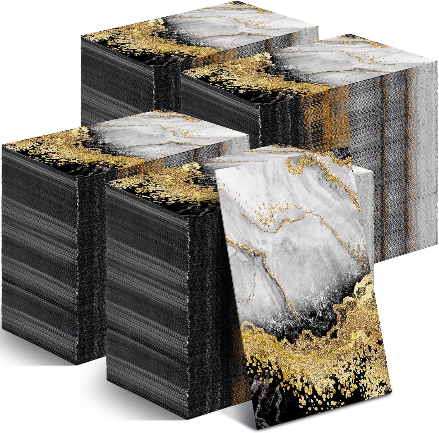 Geyoga 400 Pcs Marble Guest Napkins 2 Ply Disposable Guest Bathroom Paper Black Gold Decorative Napkins Marbleized Hand Towels for Home Bathroom Kitchen Party Table Decor