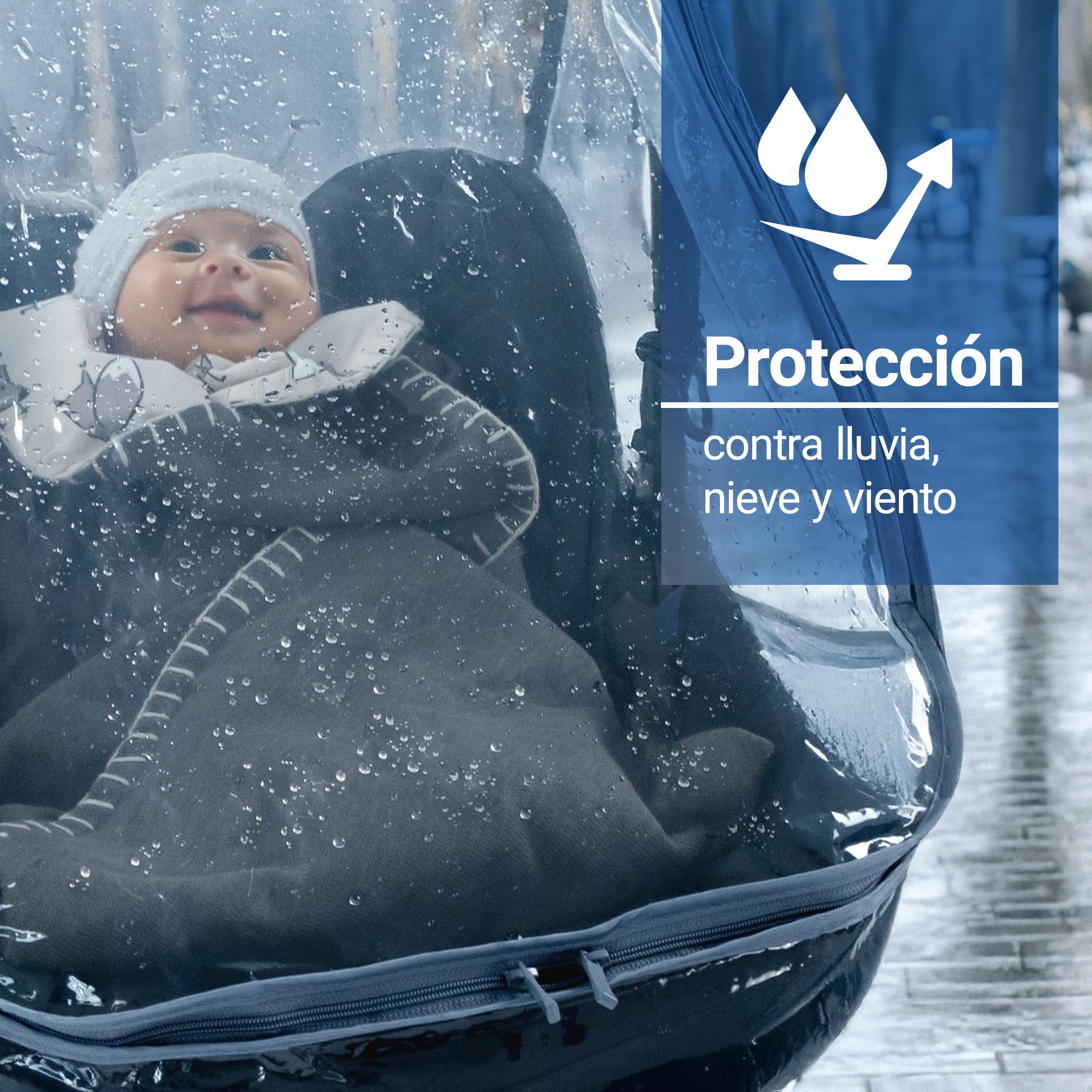 Zamboo Protector de Lluvia Universal Premium para Portabebés - Plástico Antilluvia para Grupo 0 - Compatible con Maxi Cosi | Cybex | Römer - Burbuja con Ventana Grande - Contacto Rápido - Sin PVC