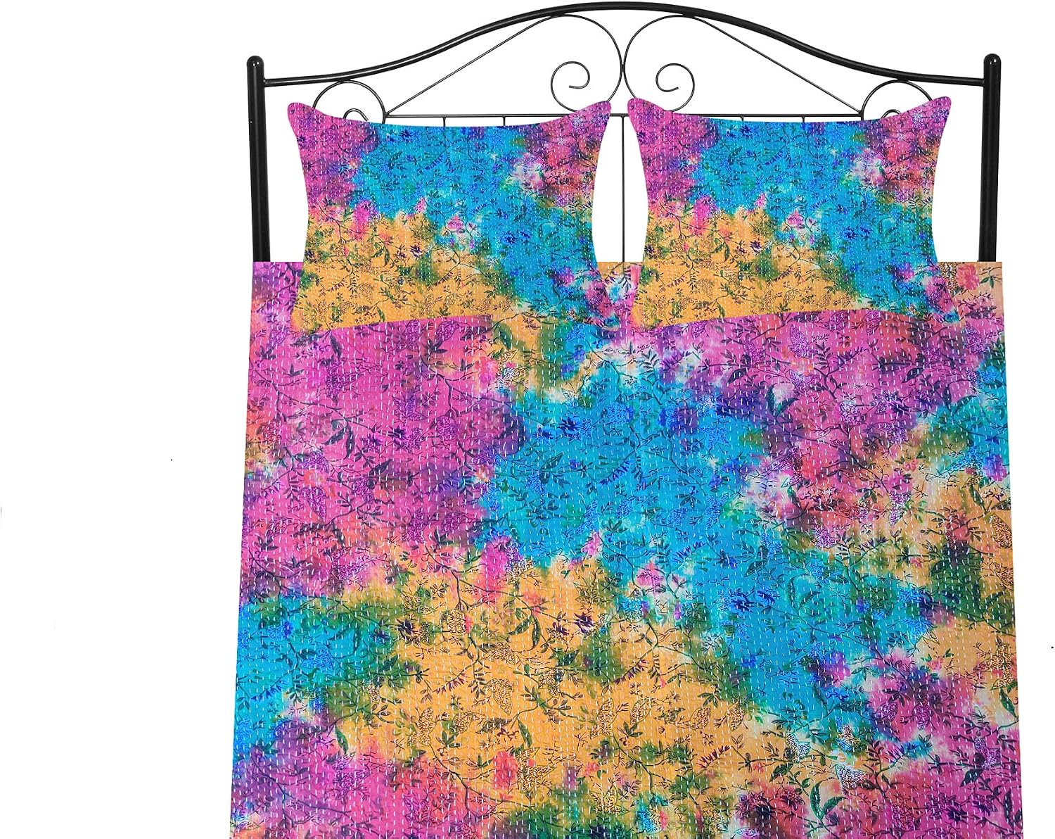 The Harry Creations 100% Cotton Tie Dye Coverlet Bohemian Ethnic Bed Kantha Printed Throw Handmade Blanket Bedspread Decor Quilt (Fab India Print, Twin 60" x 90")