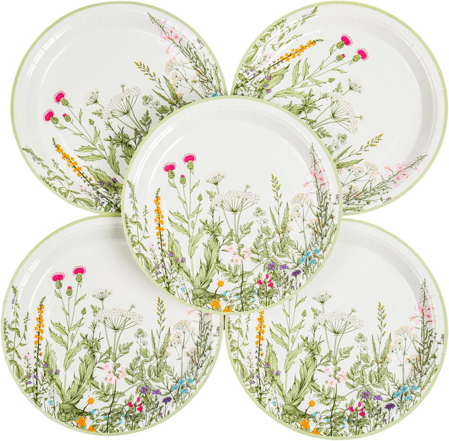 Wildflower Party Plates 9" Floral Paper Plates Botanical Green Leaves Herbs Disposable Flower Party Supplies Spring Summer Vintage Garden Decorative Dinner Dessert Plates - Image 8