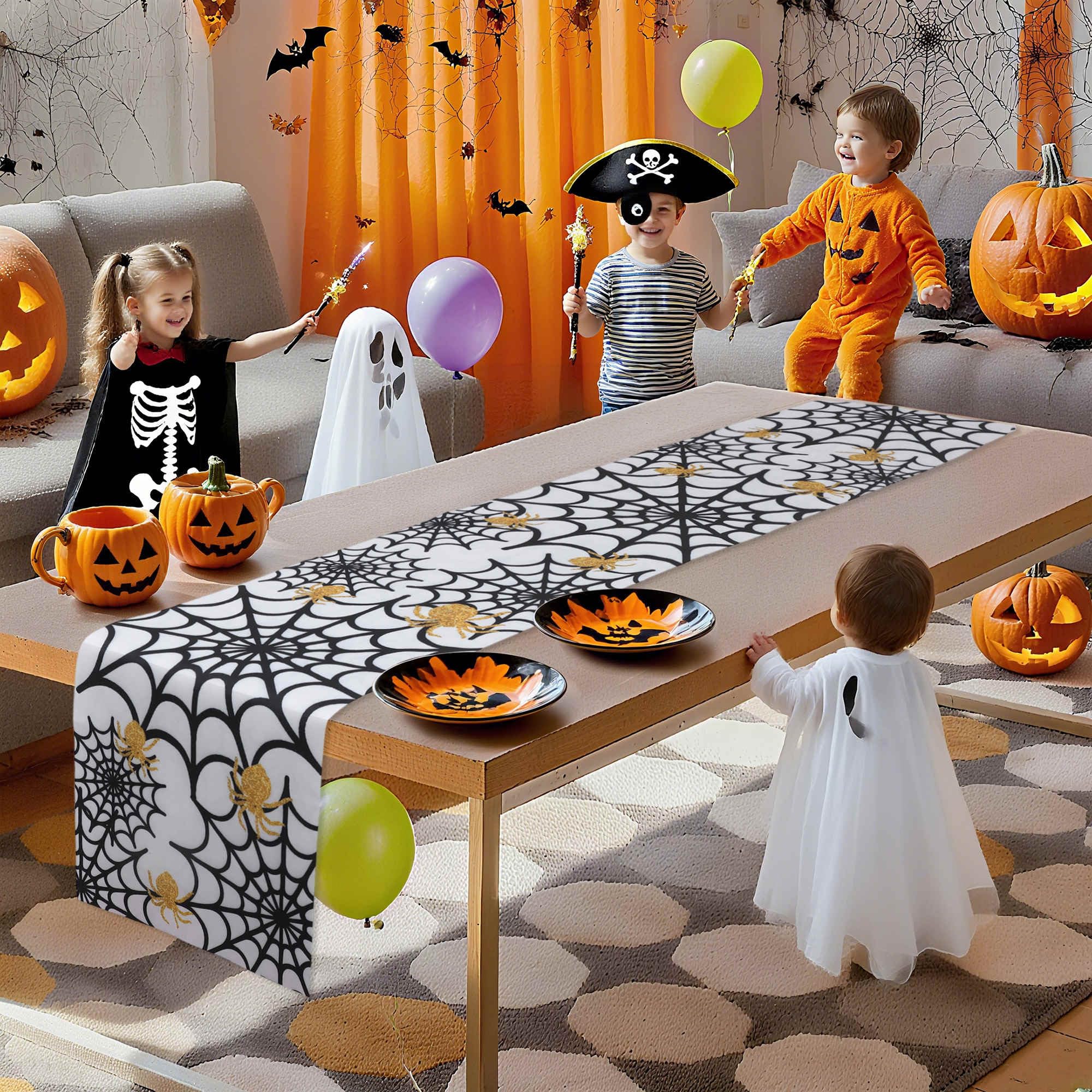 Gyrodymix Table Runners Halloween Spider Web Table Runner for Home Kitchen Dining Table Party Decorations Black White - Image 3