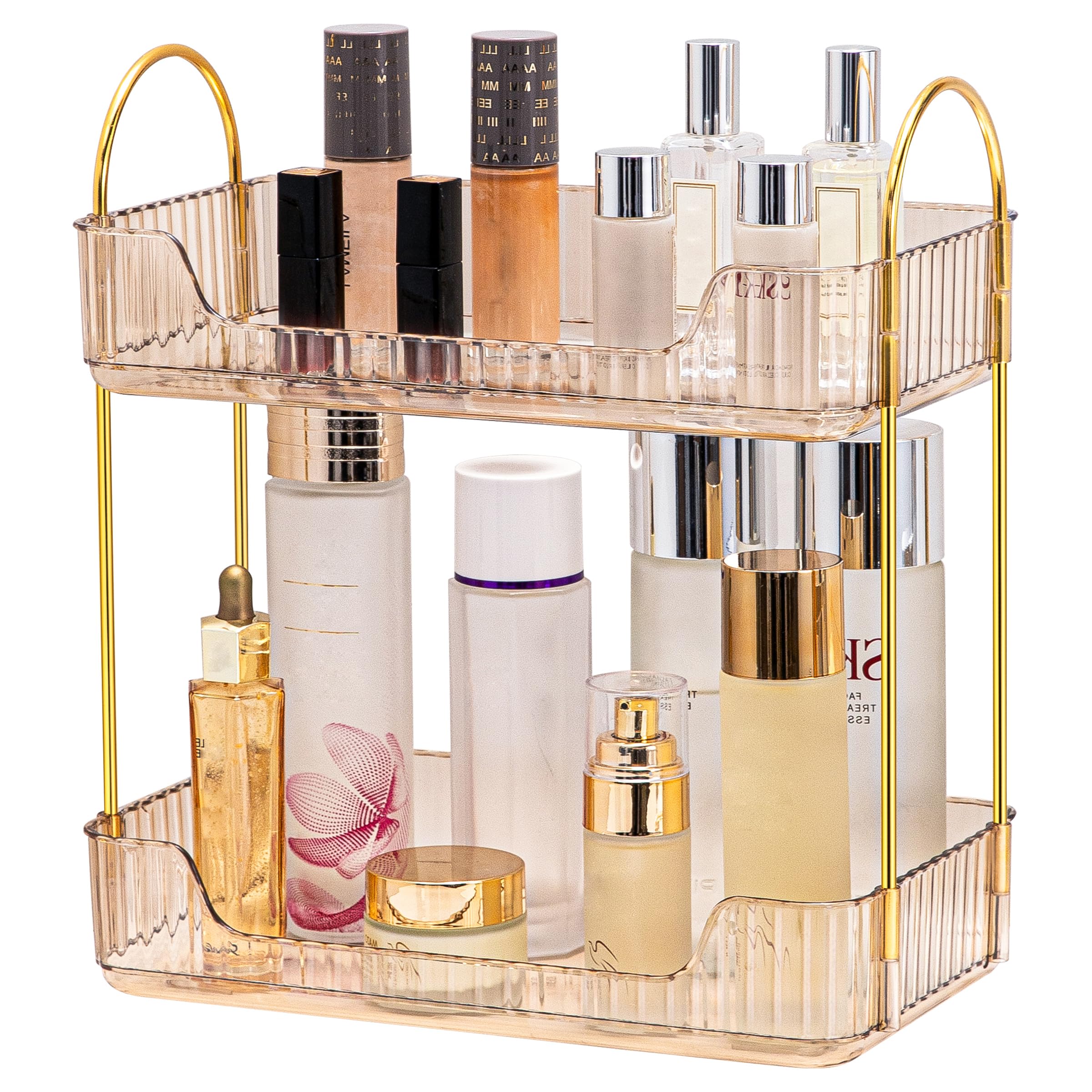 Akinbas 2 Tier Bathroom Organizer Countertop Makeup Perfume Tray Skincare Organizer for Bathroom Dresser Vanity (Gold)