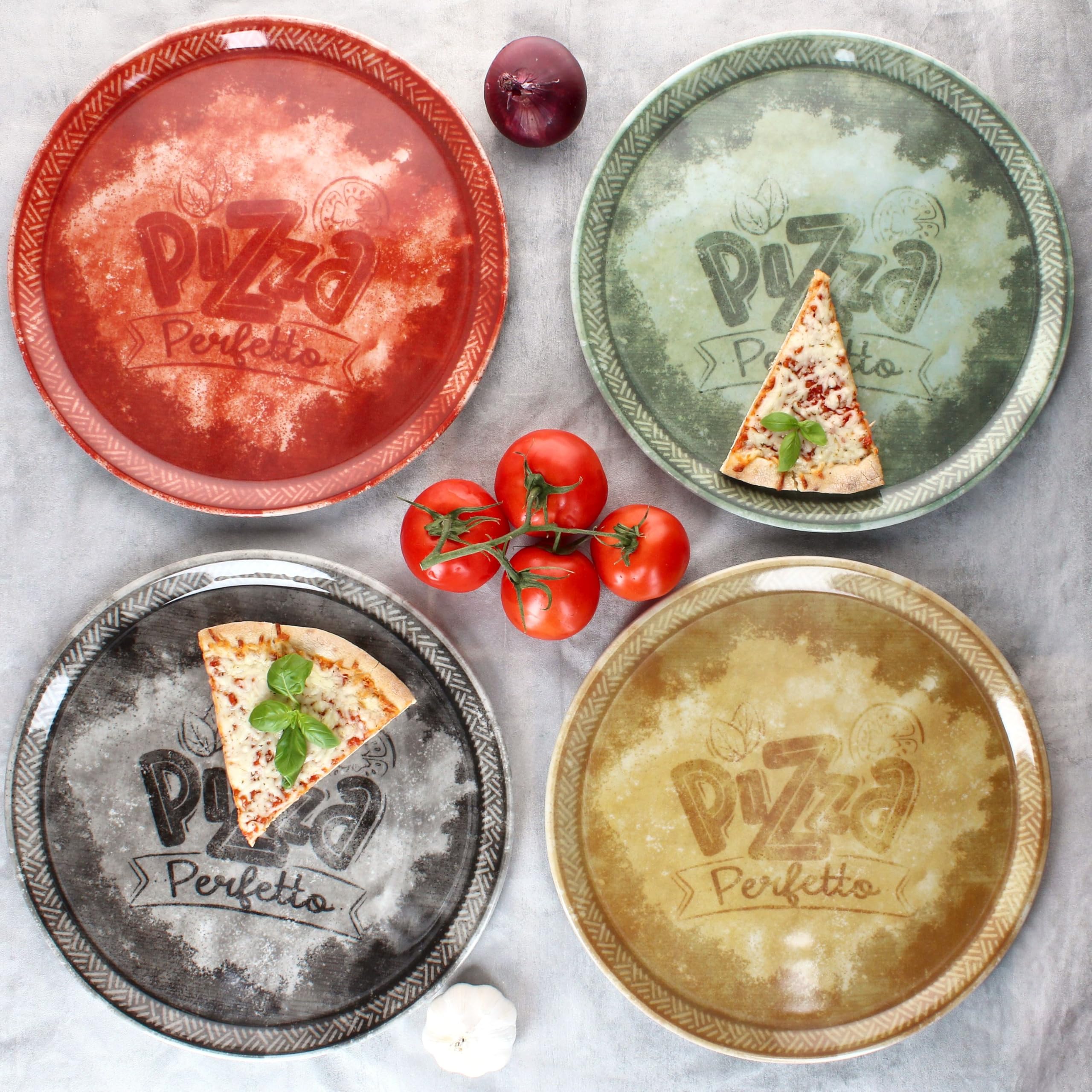 MamboCat Set van 4 pizzaborden voor groenten en olie, diameter 33 cm, voor 4 personen, grote