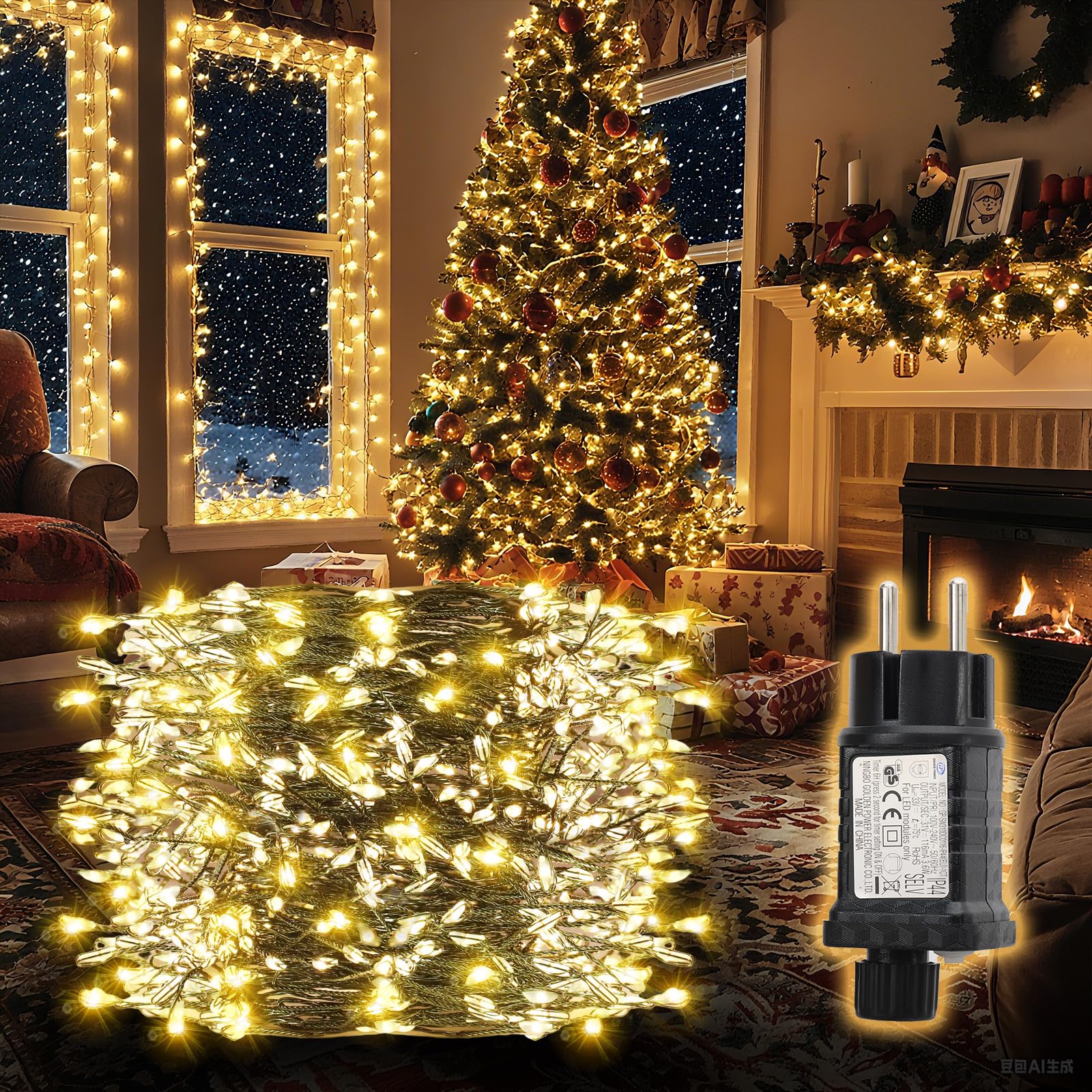 SALCAR LED Cluster Lichterkette Draht Weihnachtsbaum, 5m 200er LED Christbaumbeleuchtung mit 8 Modi, Timer und Memory, Wasserdicht Büschellichterkette für Außen Innen Garten Hochzeit, Warmweiß Beleuchtung