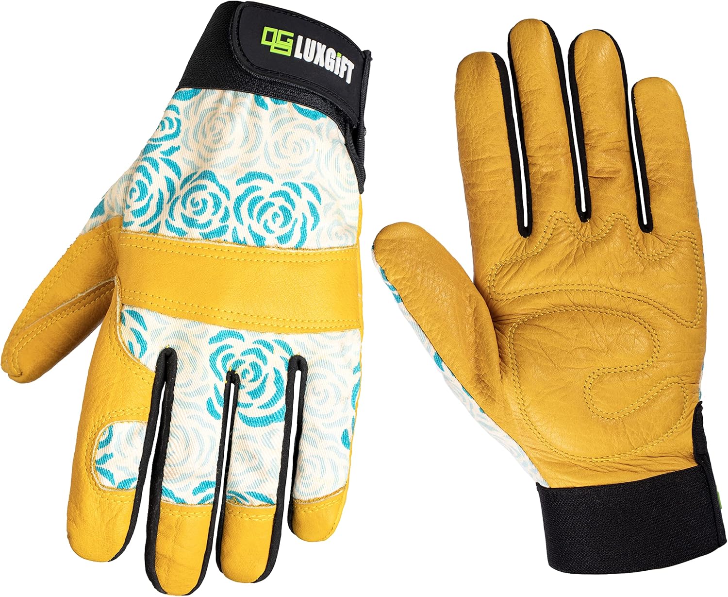 Breathable Cowhide Leather Gardening Gloves for Yard Work, Outdoor, Construction, Motorcycle | Thorn Proof | Adjustable Wrist | Knuckles Protection | Rose