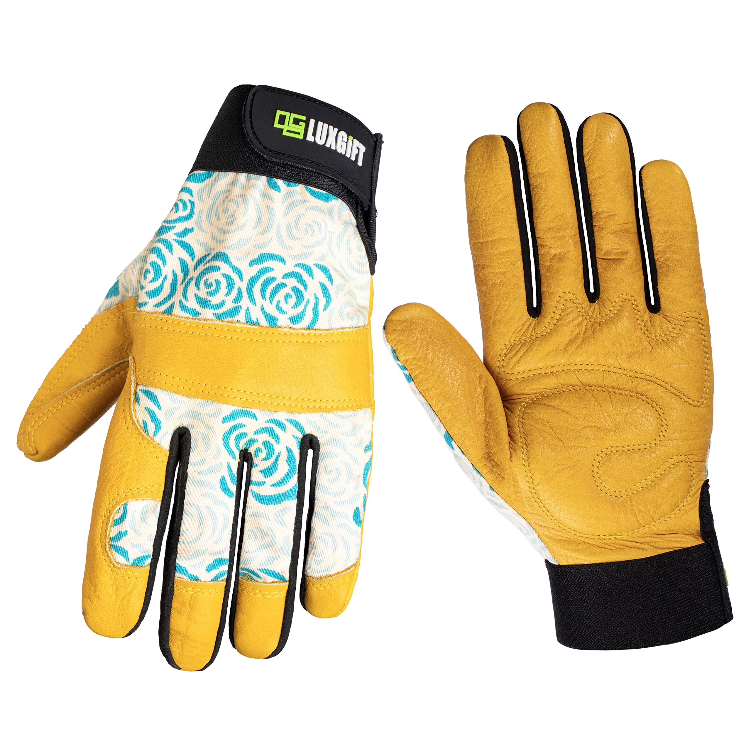 LUXGIFT Breathable Gardening Gloves with Cowhide Leather for Yard Work, Gardening, Farm, Warehouse, Outdoor, Construction, Motorcycle | Thorn Proof, Adjustable Wrist | ROSE
