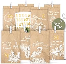 Håvn Calendrier de l'Avent à remplir – 24 sachets de l'Avent en papier (avec pinces en bois) pour bricoler Noël – Sacs de Noël en papier avec chiffres autocollants