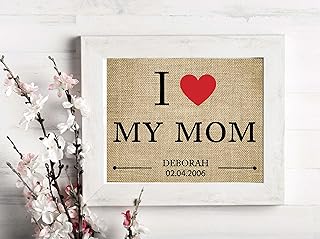 Christmas Gift, Christmas Gift Ideas, I love my mom Personalized BURLAP PRINT, Christmas day gift, gift from daughter, Mom Birthday gift, Gift for Mom, Mom burlap Gifts- 2A(Frame not included)