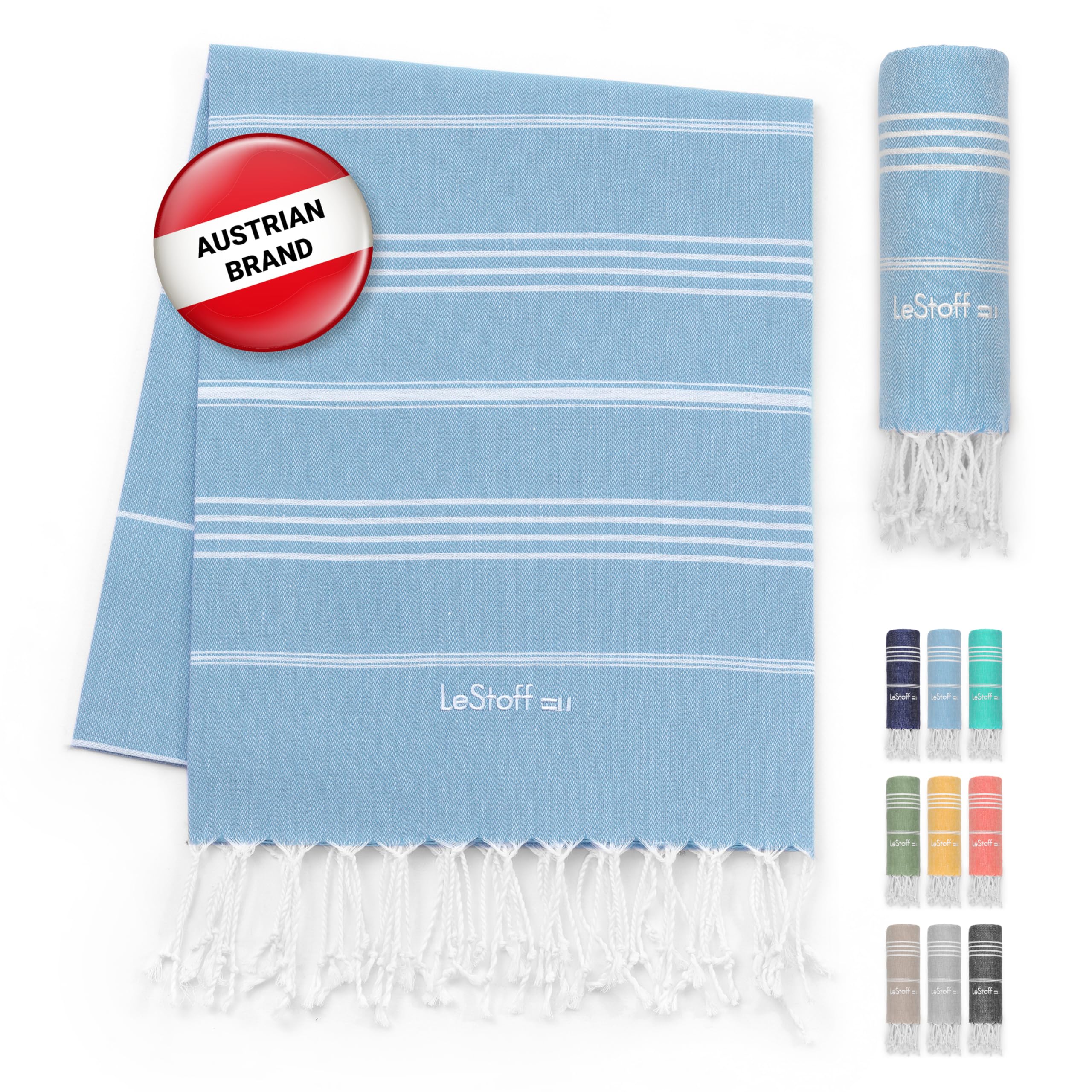 LeStoff Premium Hammam Towel, 100% Organic Cotton, Pre-washed Sustainable Absorbent & Quick-drying, Beach, Bath, Shower, Yoga