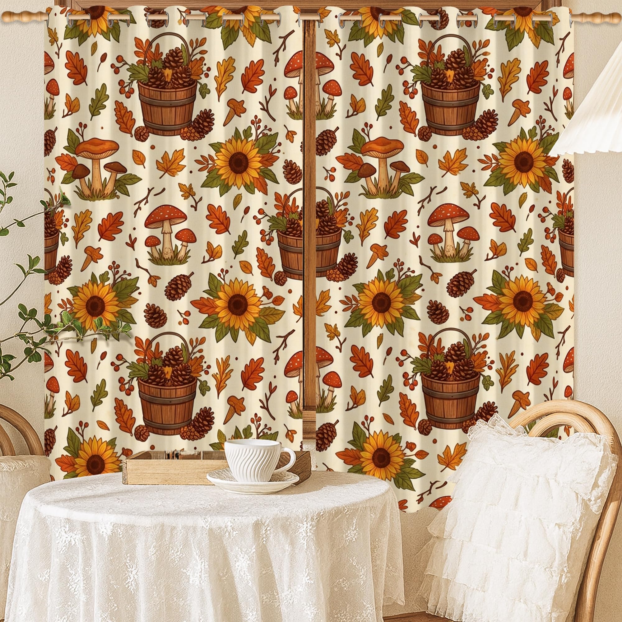 Rideaux occultants pour chambre d'enfant éliminant la lumière avec motif feuilles de champignon