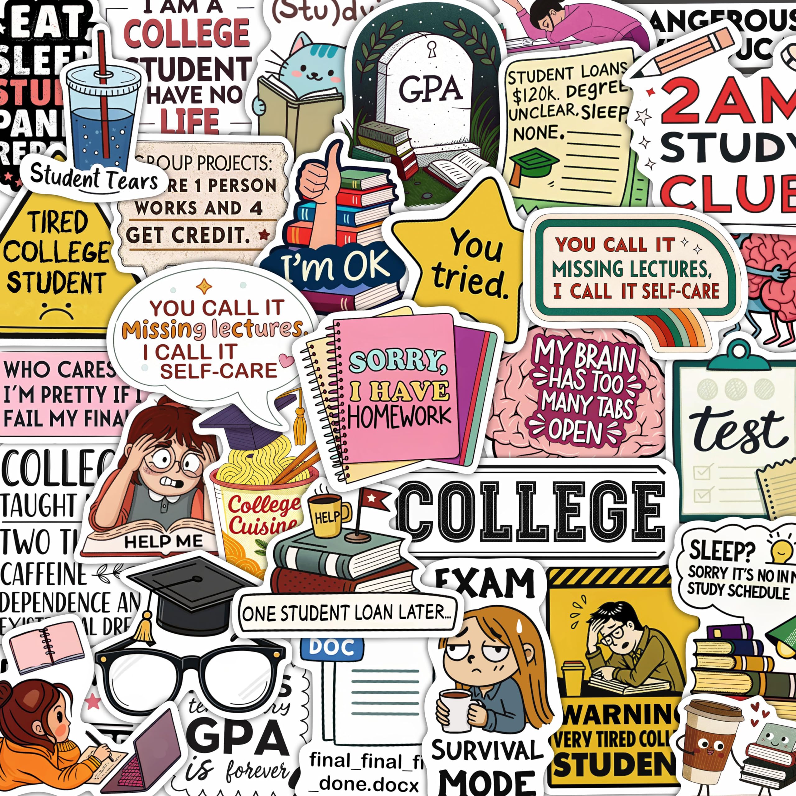 100Pcs College Stickers for Water Bottles, for Laptop, for Planners - Party Supplies for College - Gift for Women & Men