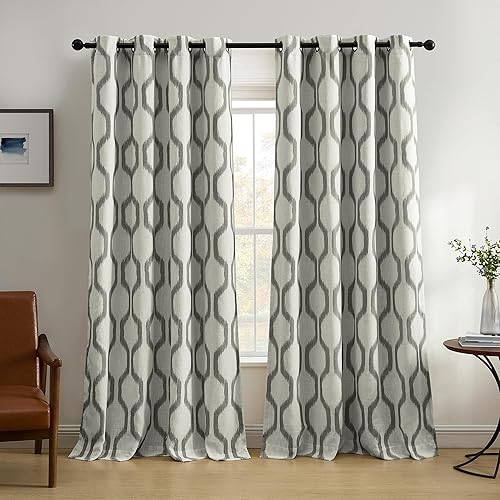 Elrene Home Fashions Renzo Ikat - Cortina geométrica para oscurecer la habitación, cortina para sala de estar y dormitorio con ojales, 52 x 95 Gris
