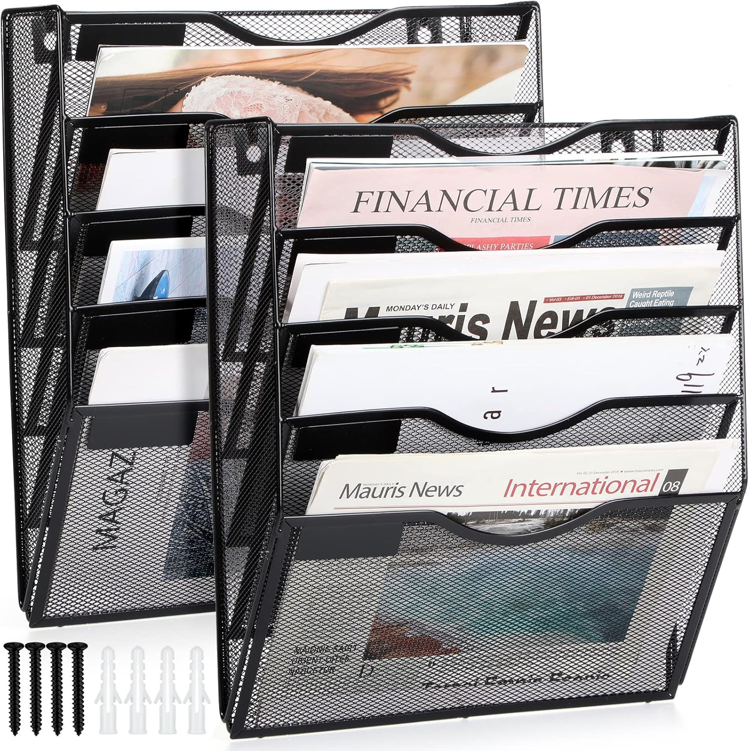 2 Pcs 5 Pockets Mesh Wall File Holder 5 Tier Wall Mount