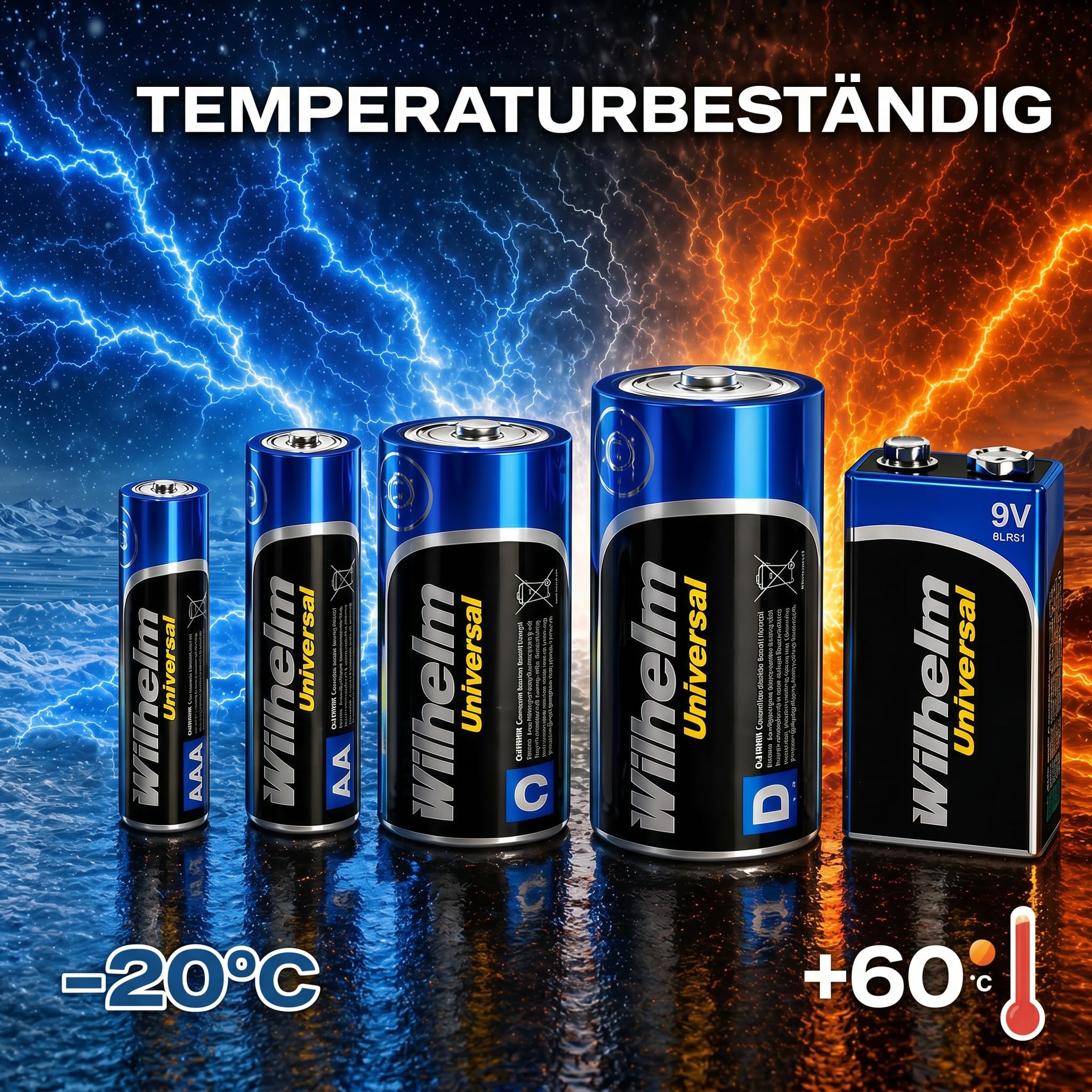 Wilhelm 9V Blockbatterien Alkaline 6LR61 Universal Longlife – 200 Stück