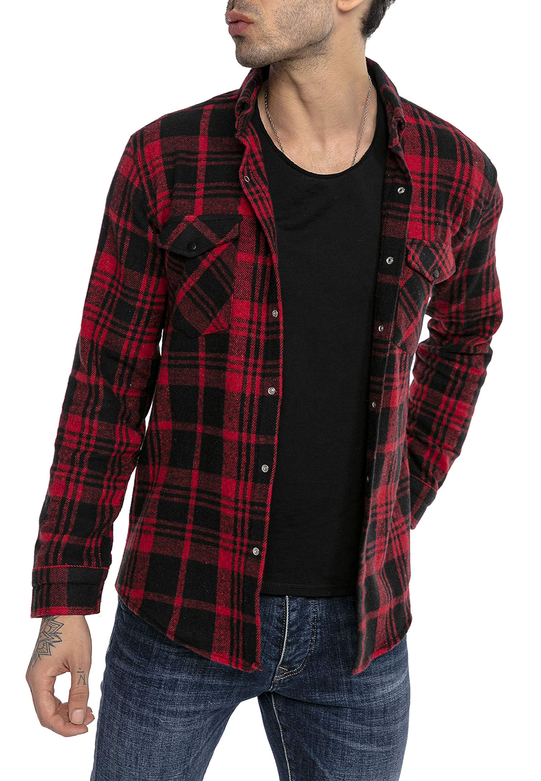 RED BRIDGE Camisa Casual para Hombres Blusa a quadros Chauqueta Plaid Shirt Vintage